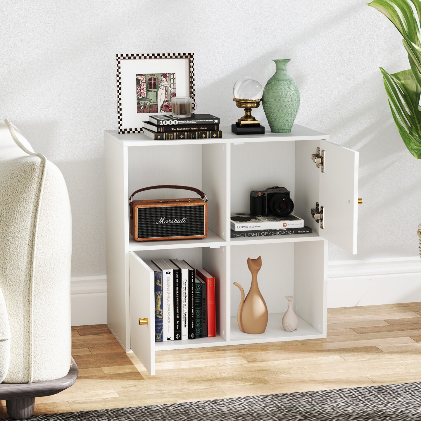MDF 3-Tier Bookshelf with Cabinets, Open Cubes and Anti-Tip Kit