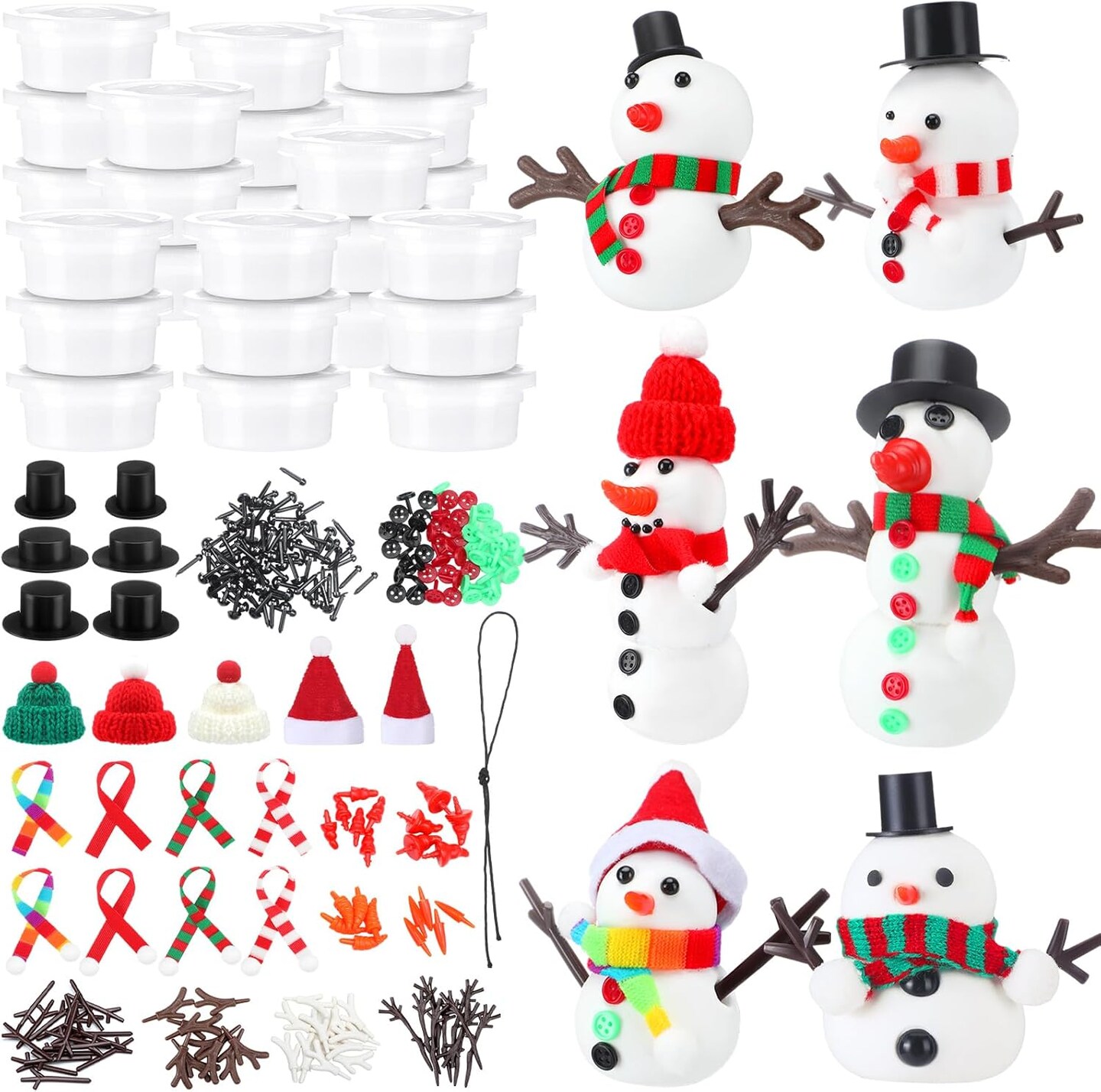 24-Pack Christmas Snowman DIY Craft Kit – 326 Pieces Air Dry Modeling Clay for Winter Decorations