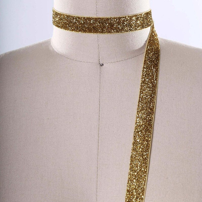 2 Yards Gold Glitter Elastic Trim 5/8&#x22; Stretchy Trim for Headbands &#x26; Crafts