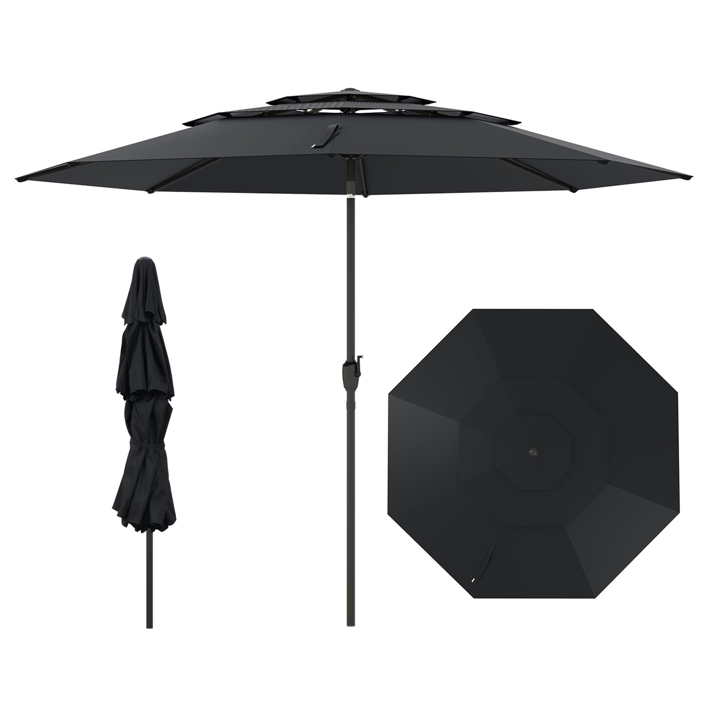 10 ft Garden Umbrella with 3-Tier Vented Design and Tilt Adjustment