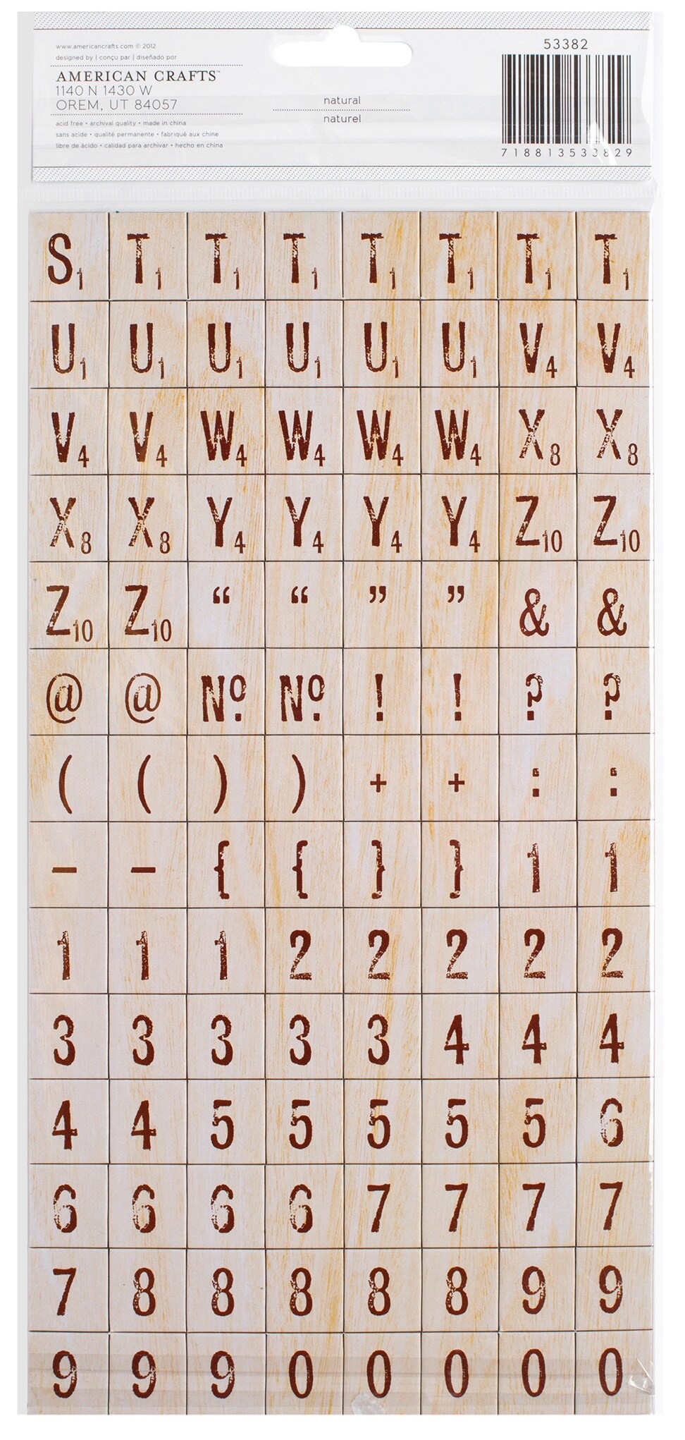American Crafts Chipboard Alphabet Stickers-Mosaic-Natural Wood, 224/Pkg