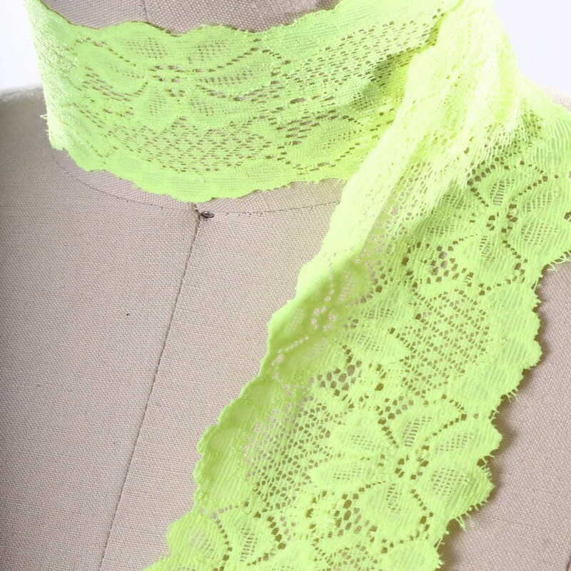 2 Yards Neon Green Stretch Lace 2.5&#x22; Wide Hand-Dyed Floral Elastic Trim for Lingerie &#x26; Crafts