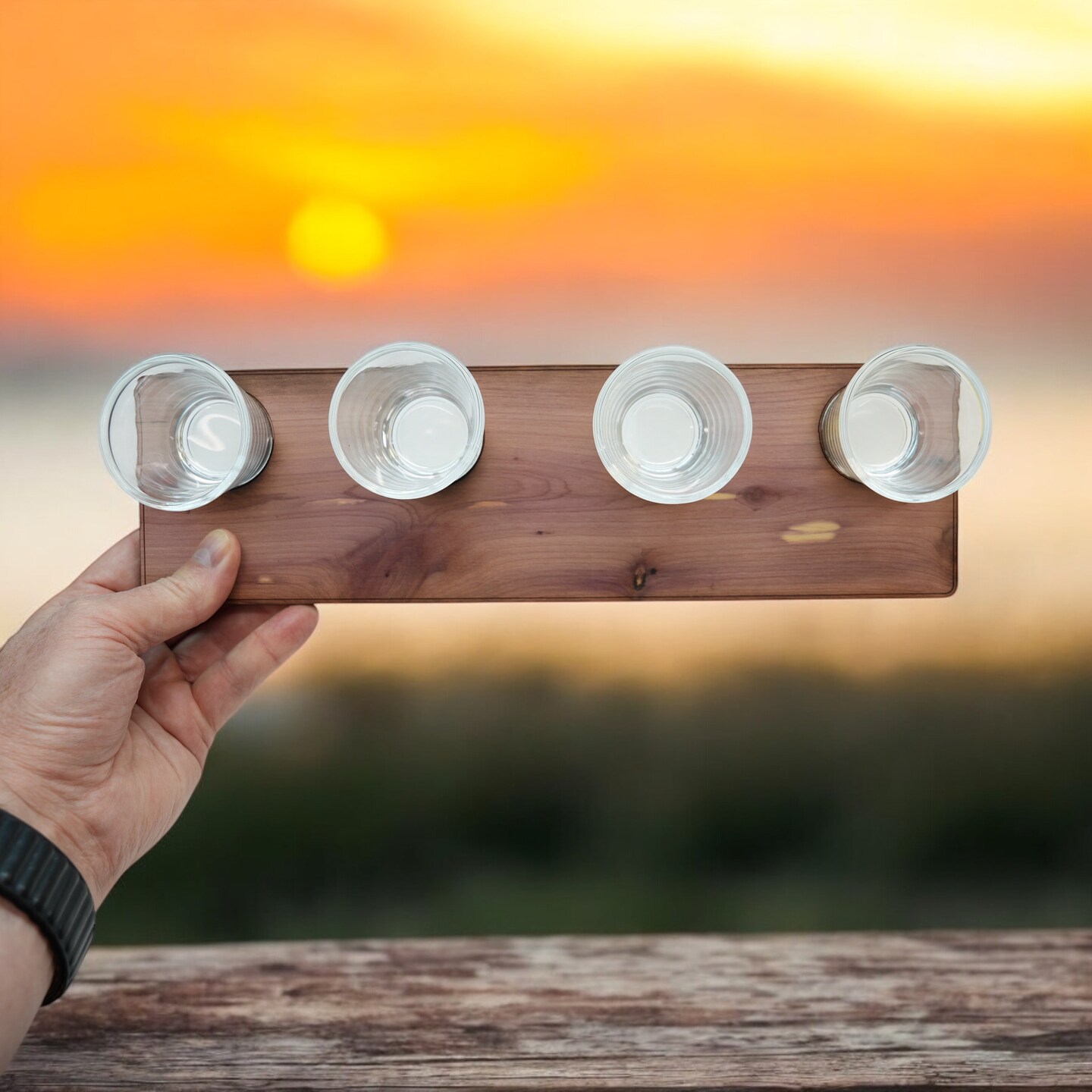 Flight Board with 4 shot glasses