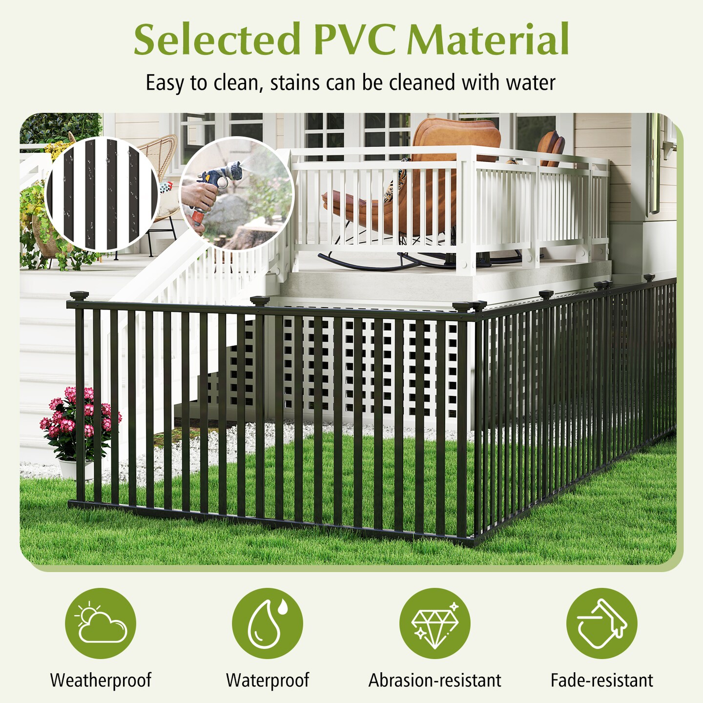 80" Wide Each Adjustable Black PVC 2 Panels Fence Dig-Free Outdoor Garden Border Stakes