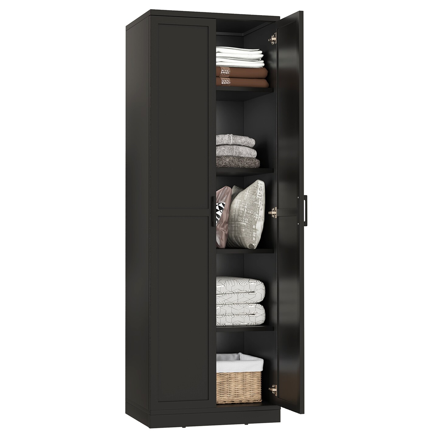 Black 5-Tier Multi-Purpose Storage Cabinet with Adjustable Shelves and Smooth Doors for Home Organization