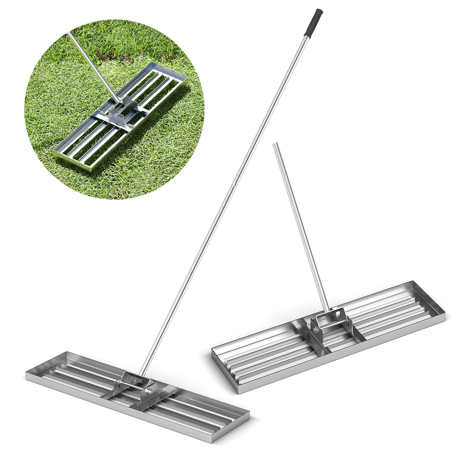 36"x10" Lawn Leveling Rake with 67" Handle and Metal Spreader for Grass Soil Sand and Compost