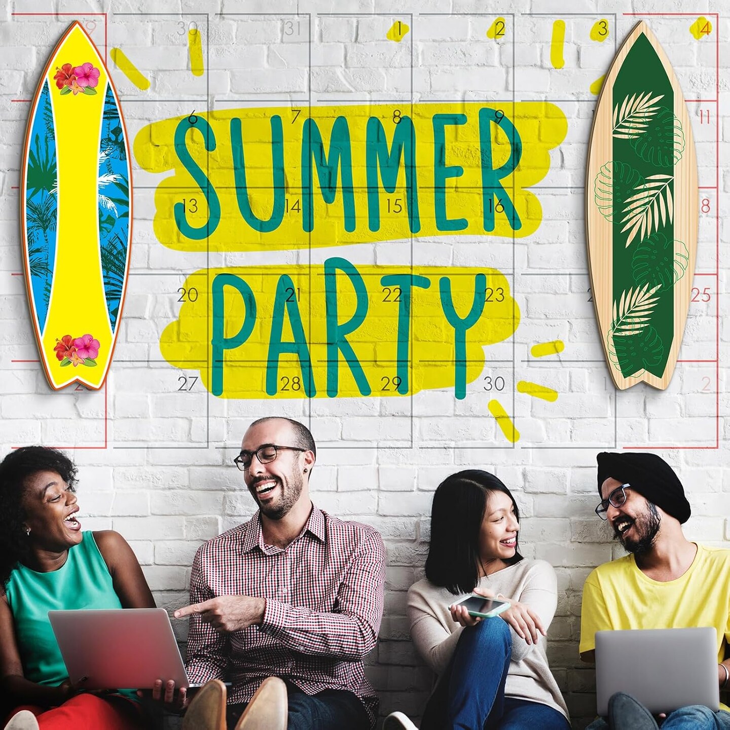 4 Pcs Summer Giant Surfboard Wall Decor Large Wooden Beach Surfboard Wall Hanging Sign Wood Surf Boards for Decorating Foldable Tropical Wall Decor for Bedroom Home Bar Party