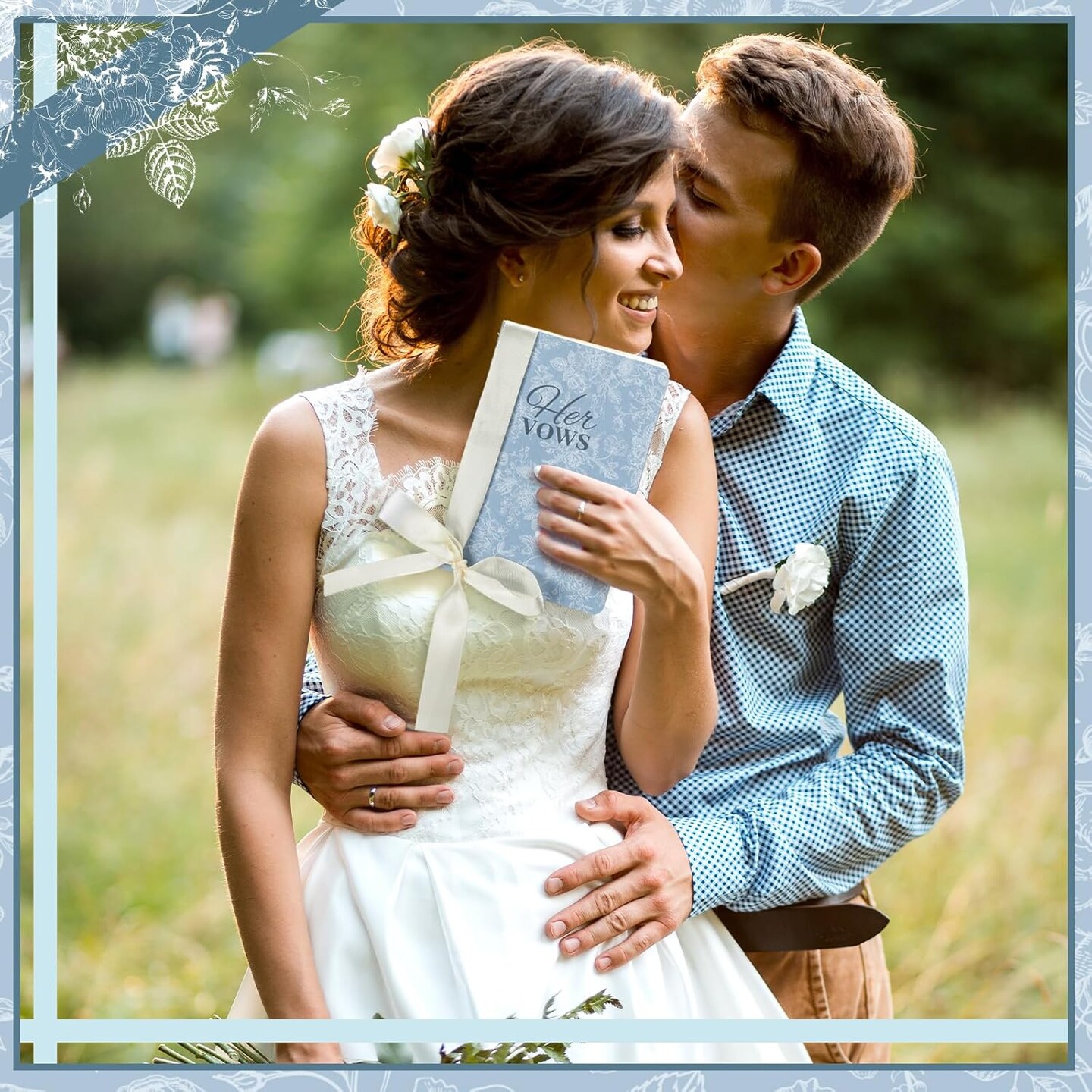 2 Pcs Wedding Vow Books with Ribbon Bow Blue Floral His and Hers Vow Books Paper Notebook for Wedding Vows Journal Officiant Book Bridal Shower Gifts Keepsake
