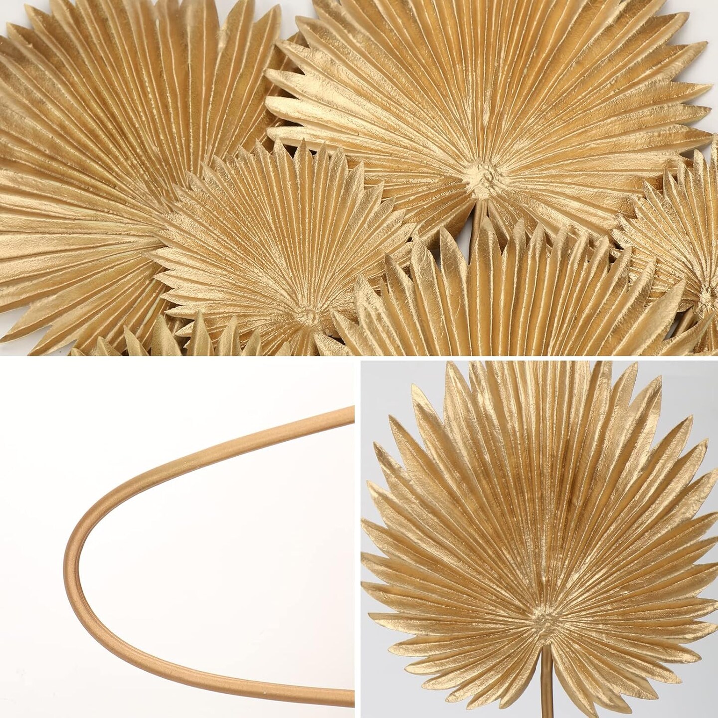 6 Pcs Pu Foam Artificial Gold Palm Leaves Faux Palm