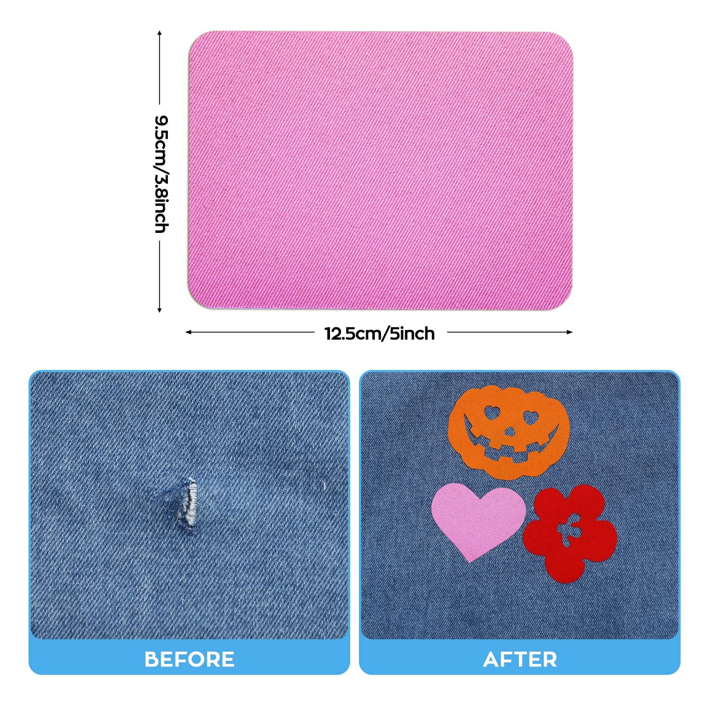 Iron on Patches for Clothing Repair, 20 PCS Multi-Colored Fabric Patches for Clothes Repair, 20 Shades Iron Patches for Clothes, Clothing Repair Decorating Kit 3.7&#x22; by 4.9&#x22;