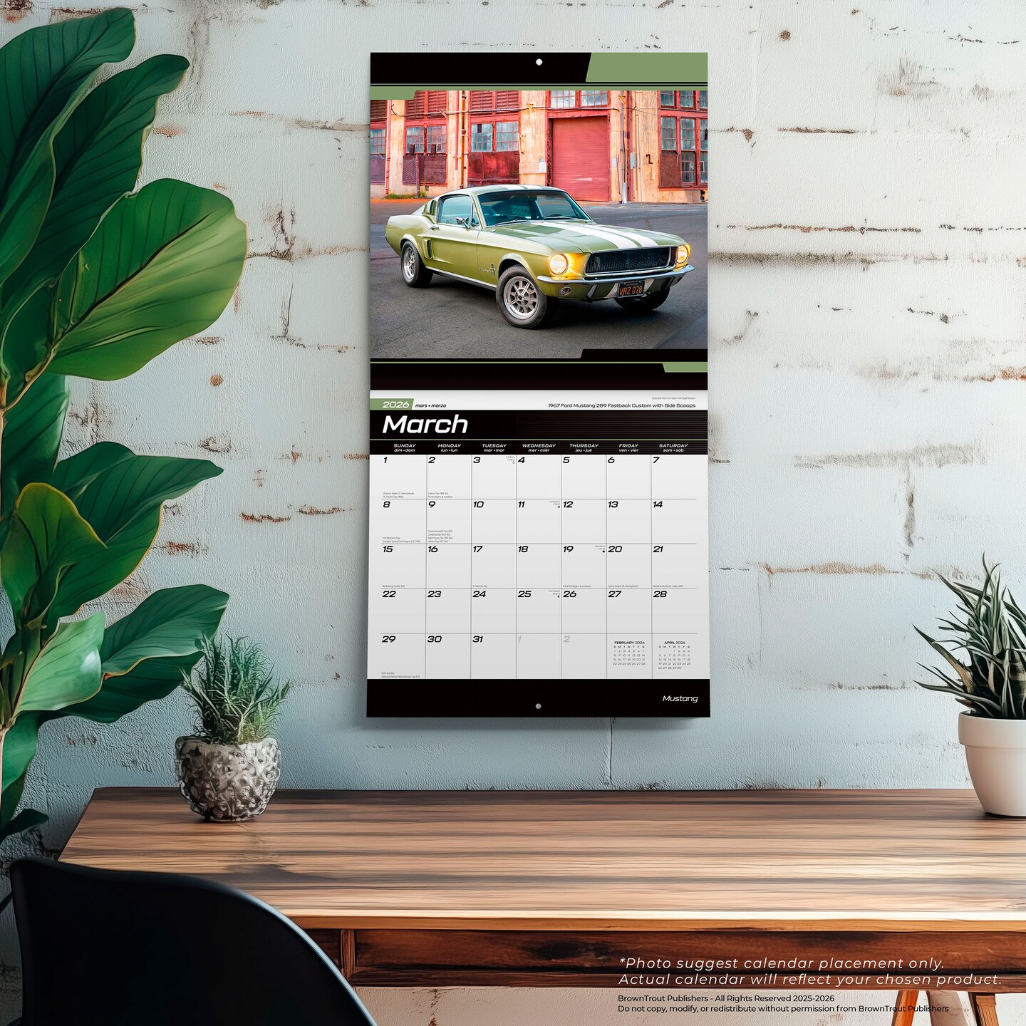 Ford Mustang OFFICIAL | 2026 12 x 24 Inch (Hanging) Monthly Square Wall Calendar | Foil Stamped Cover | Plastic-Free | BrownTrout | Motor Muscle Car