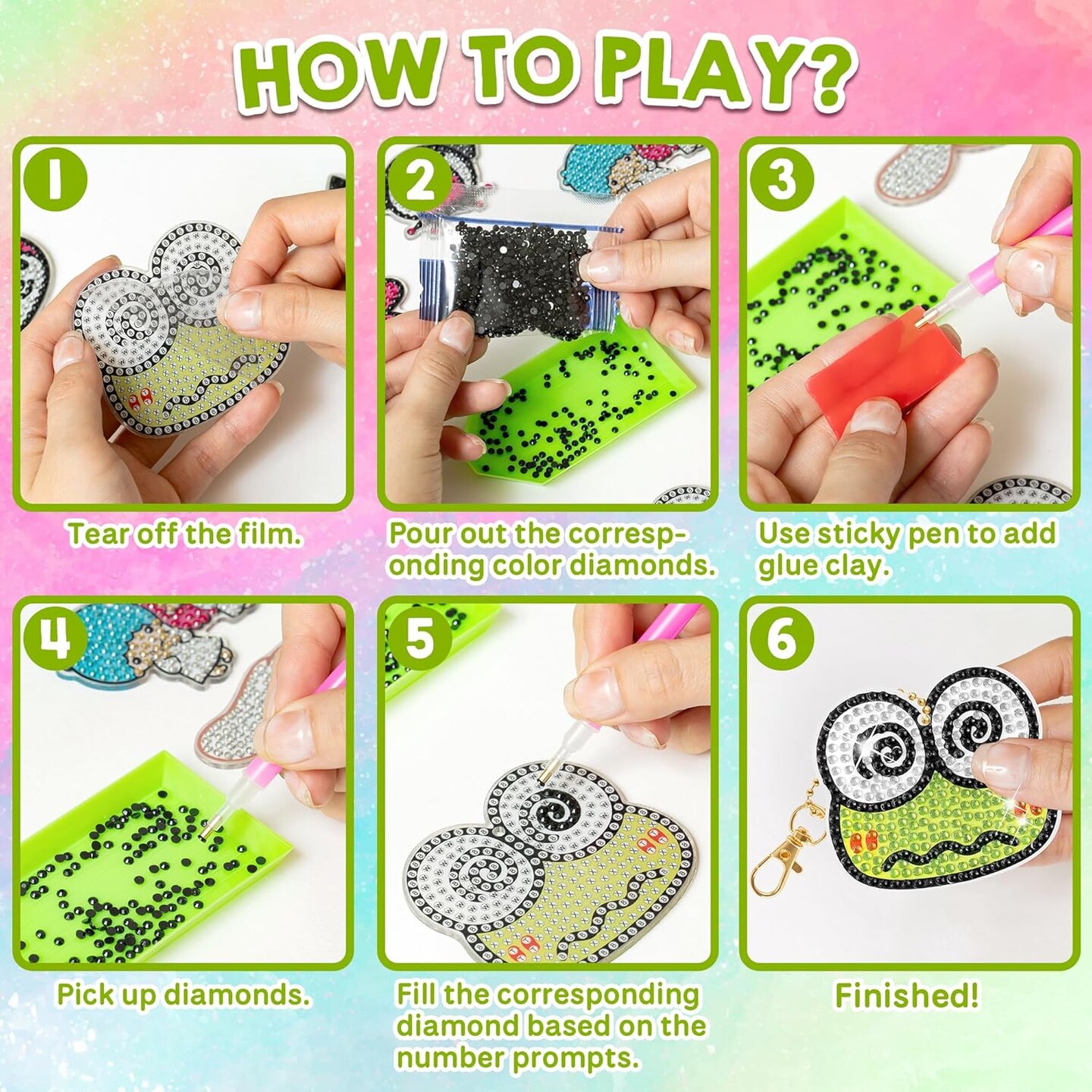 9Pcs Kawaii 5d Diamond Painting Kits Cute Cartoon Anime Kitty Melody Cinnamon Characters Make Your Own Gem Keychains DIY Paint By Numbers Party Favors Toy for Birthday Christmas Gift Stocking Stuffers