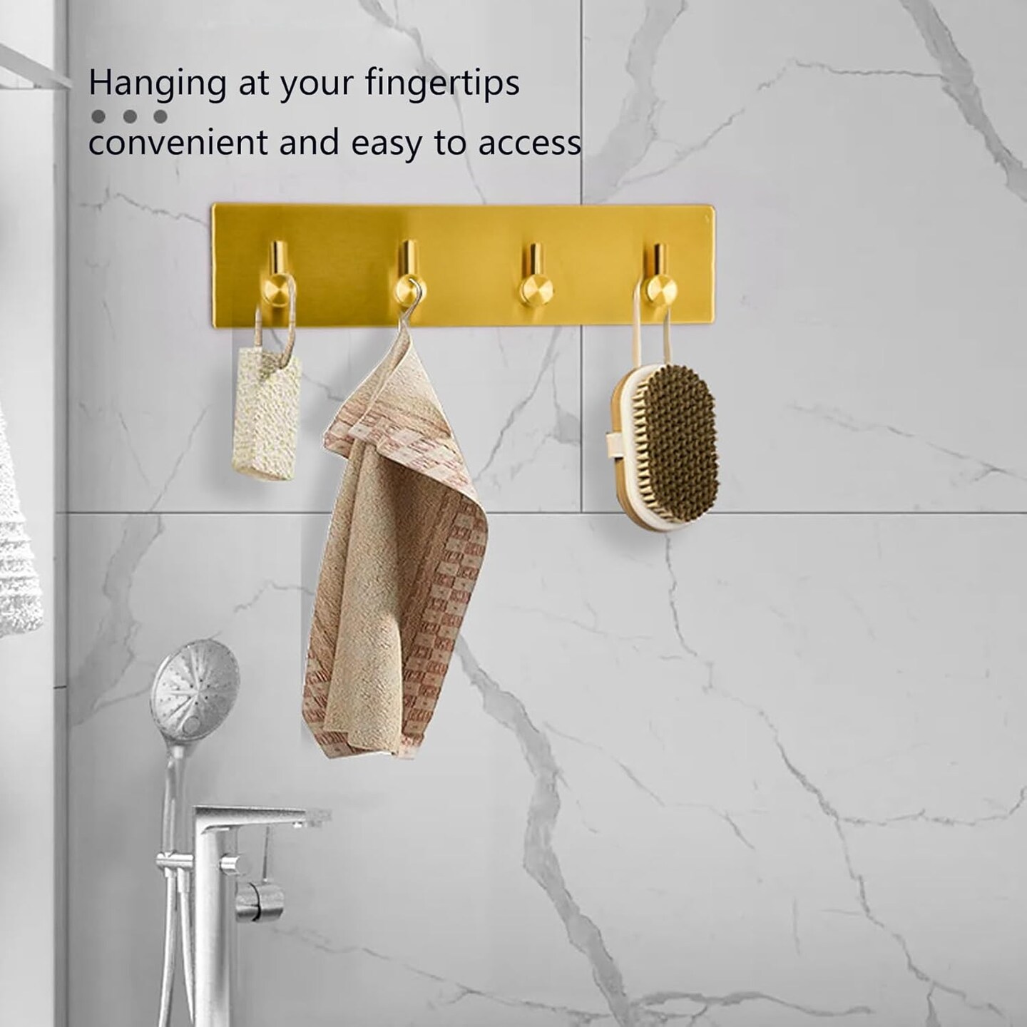 Wall-Mounted Key Holder with 4 Heavy Duty Hooks – 304 Stainless Steel Adhesive Key Organizer for Kitchen, Bedroom, Bathroom, Gold Finish Gold(4 Hooks)