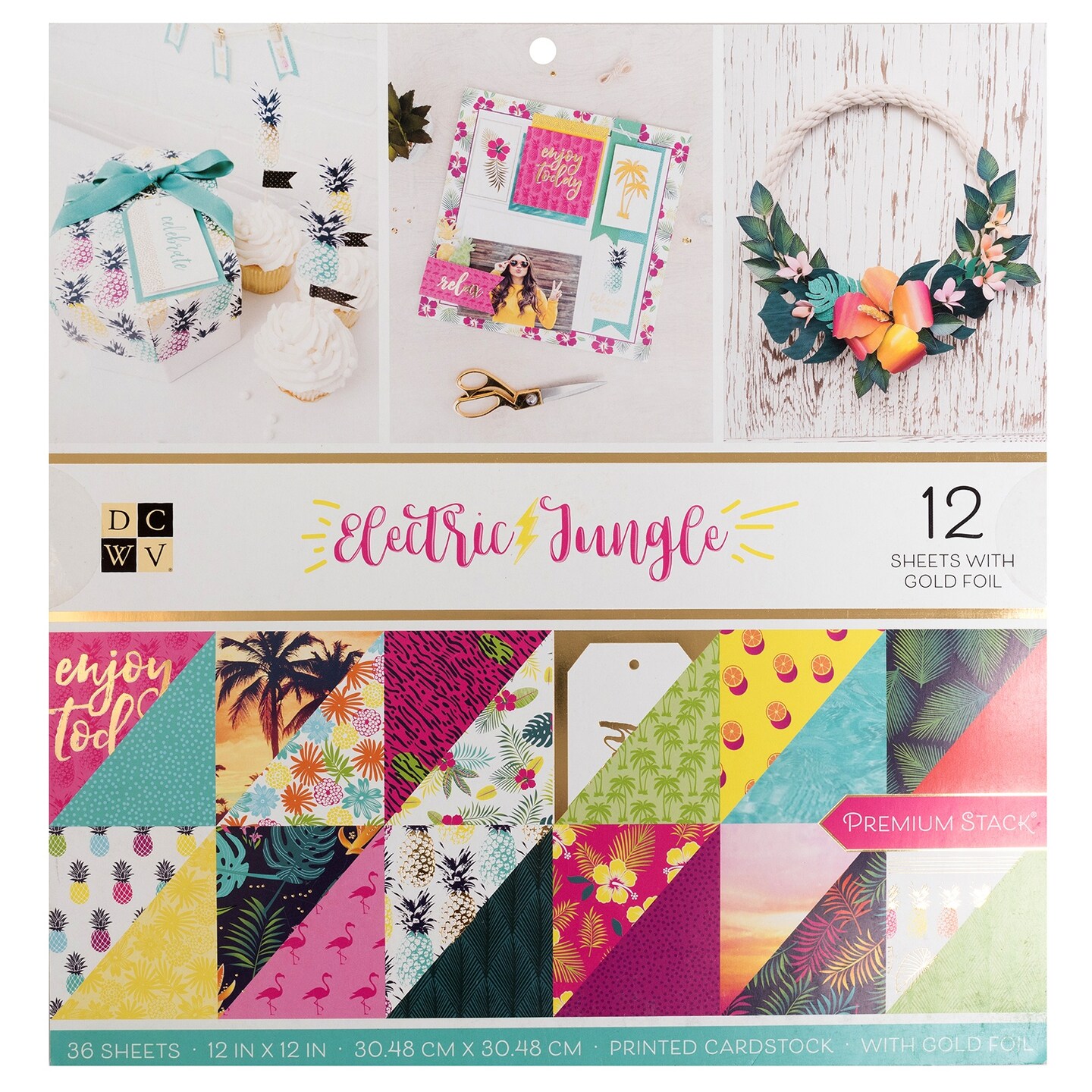 DCWV Double-Sided Cardstock Stack 12&#x22;X12&#x22; 36/Pkg-Electric Jungle, 18 Designs/2 Each