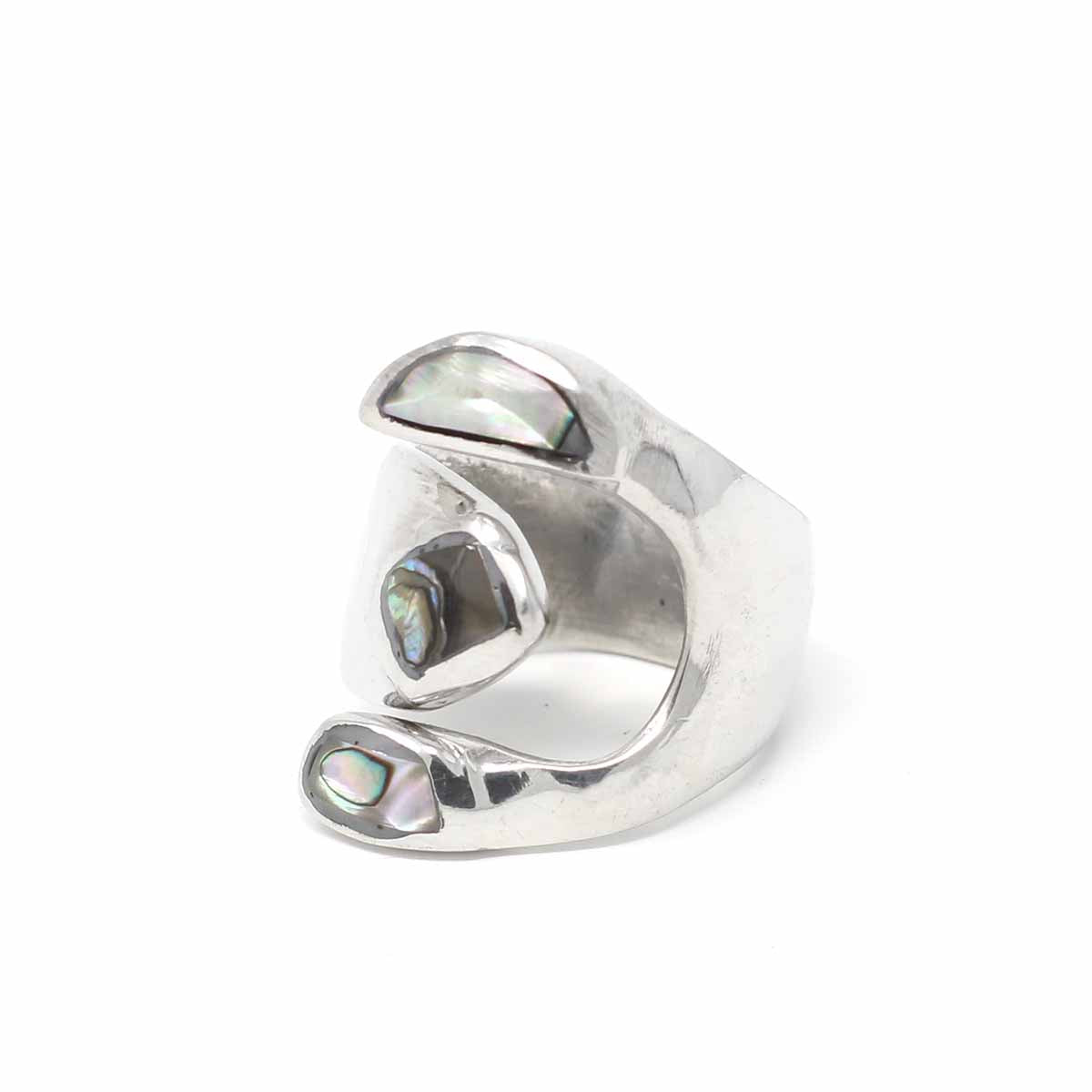 Handcrafted Alpaca Silver Wrap Ring Abalone Shell Adjustable Size 8