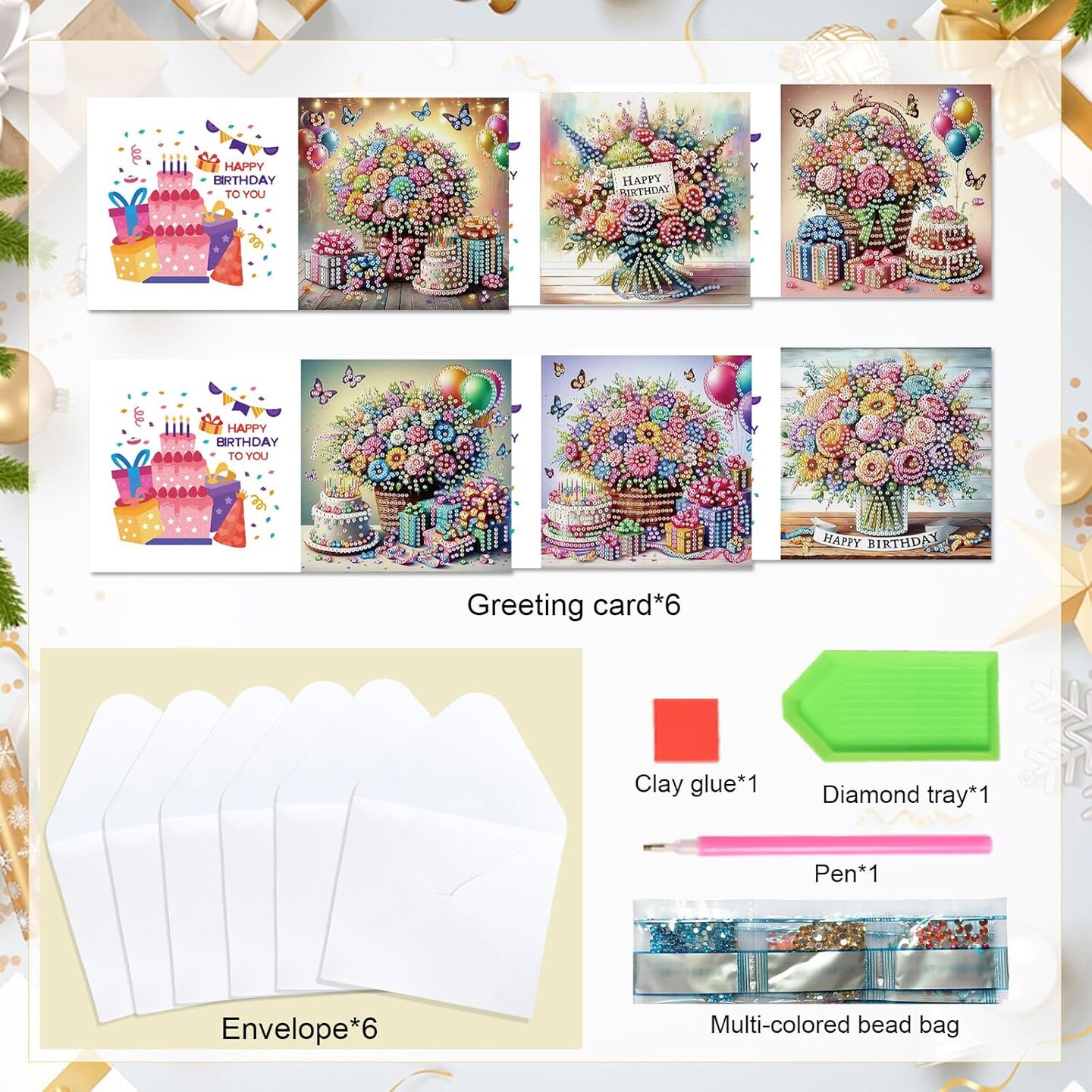 6-Piece Diamond Art Greeting Cards Set - Flower Basket & Butterfly Designs, 5D DIY Special Shape Diamond Cards, Creative Gifts for Christmas, Thanksgiving & Congratulations