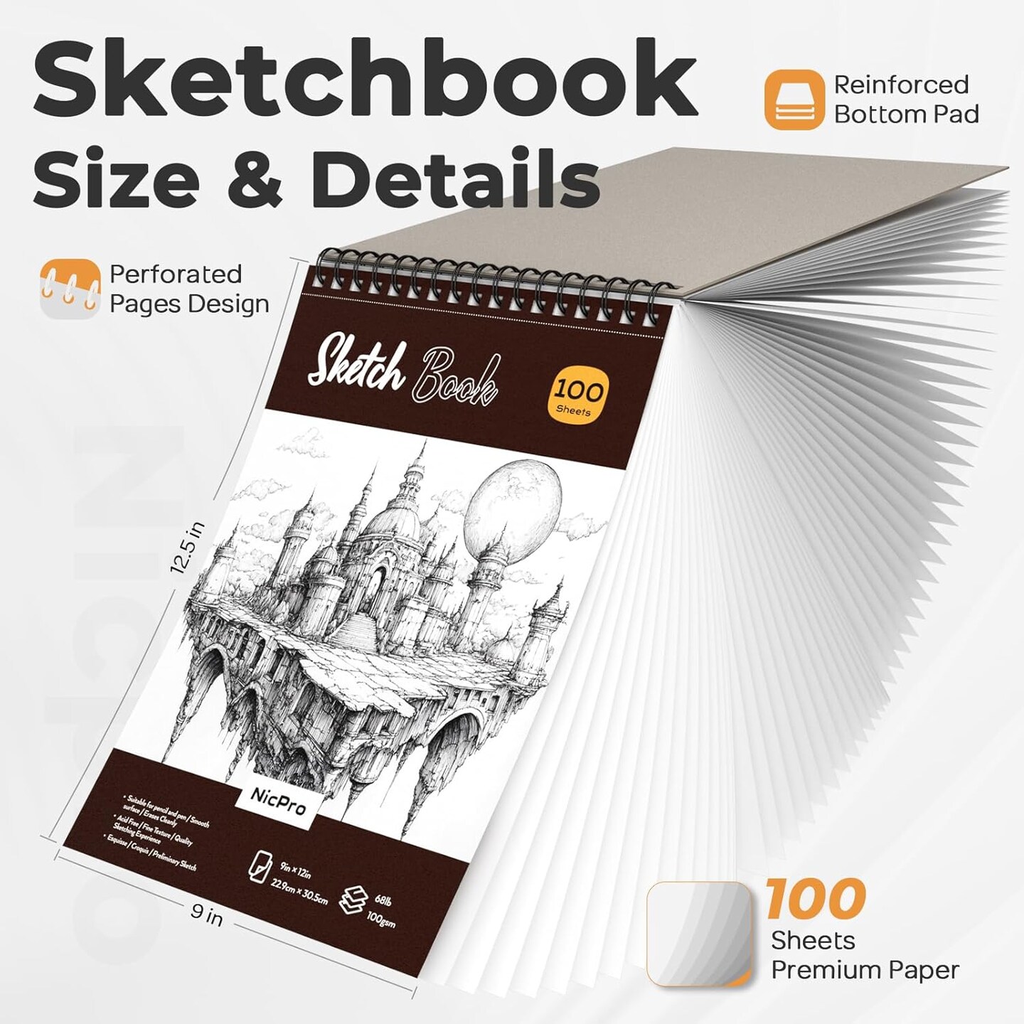 Art Drawing Supplies Kit, Art Mechanical Pencil Set with 6 Metal Drafting Pencil 0.5 &#x26; 0.7 &#x26; 0.9 &#x26; 2mm, 100 Sheets 9 x 12&#x27;&#x27; Sketch Book, 20 Tube Lead Refills for Sketching