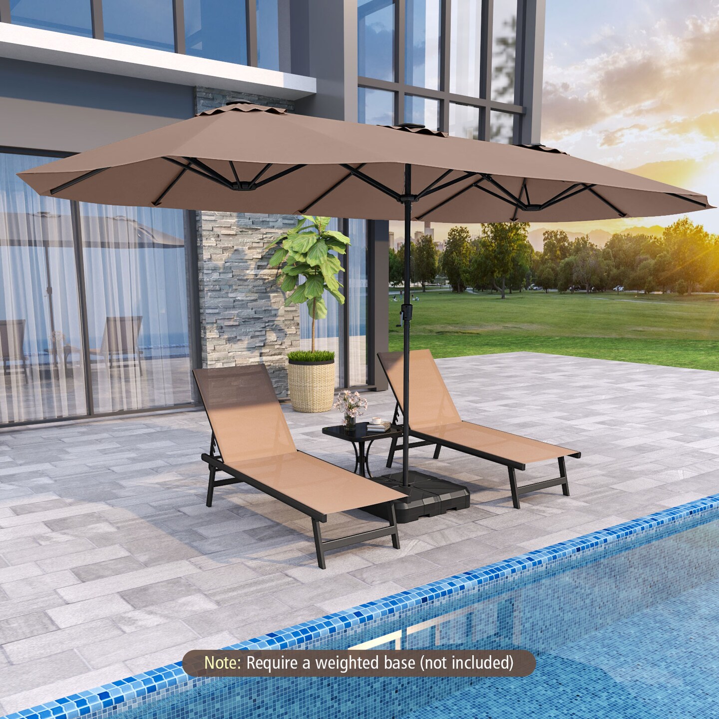 Extra Large LED Patio Umbrella, Double-Tier Canopy with Crank and Solar Lights