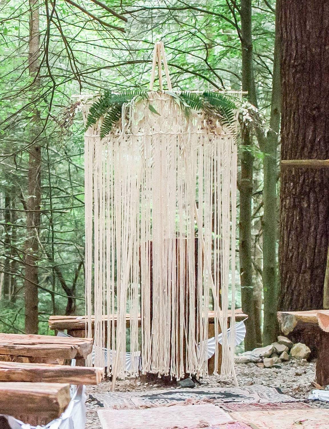 Macrame Boho Curtain for Door/Window Decoration 29" W x 80" L (Ivory)