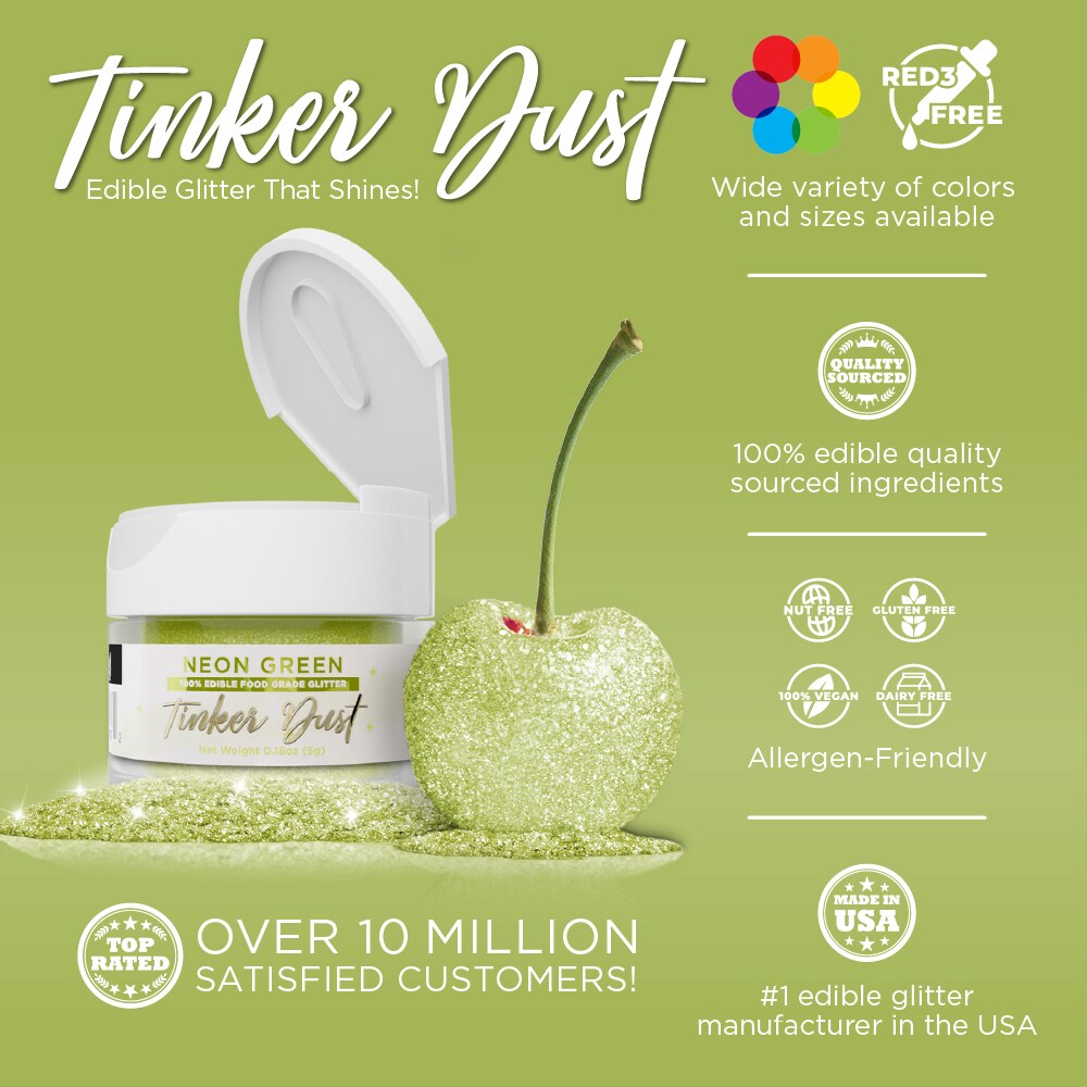 Bakell - Neon Green Tinker Dust Edible Glitter (5g, 1x Jar) for Food, Desserts, and Beverages!