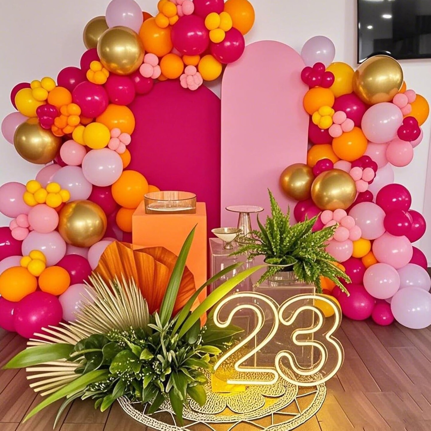 Pink and Orange Balloon Arch Kit 18"12" Hot Red Yellow and Gold