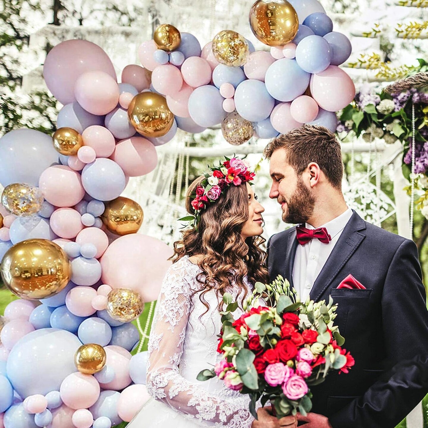 132pcs Balloon Arch & Garland Kit 5"-36" Pink Blue Balloon (Pink Blue Gold)