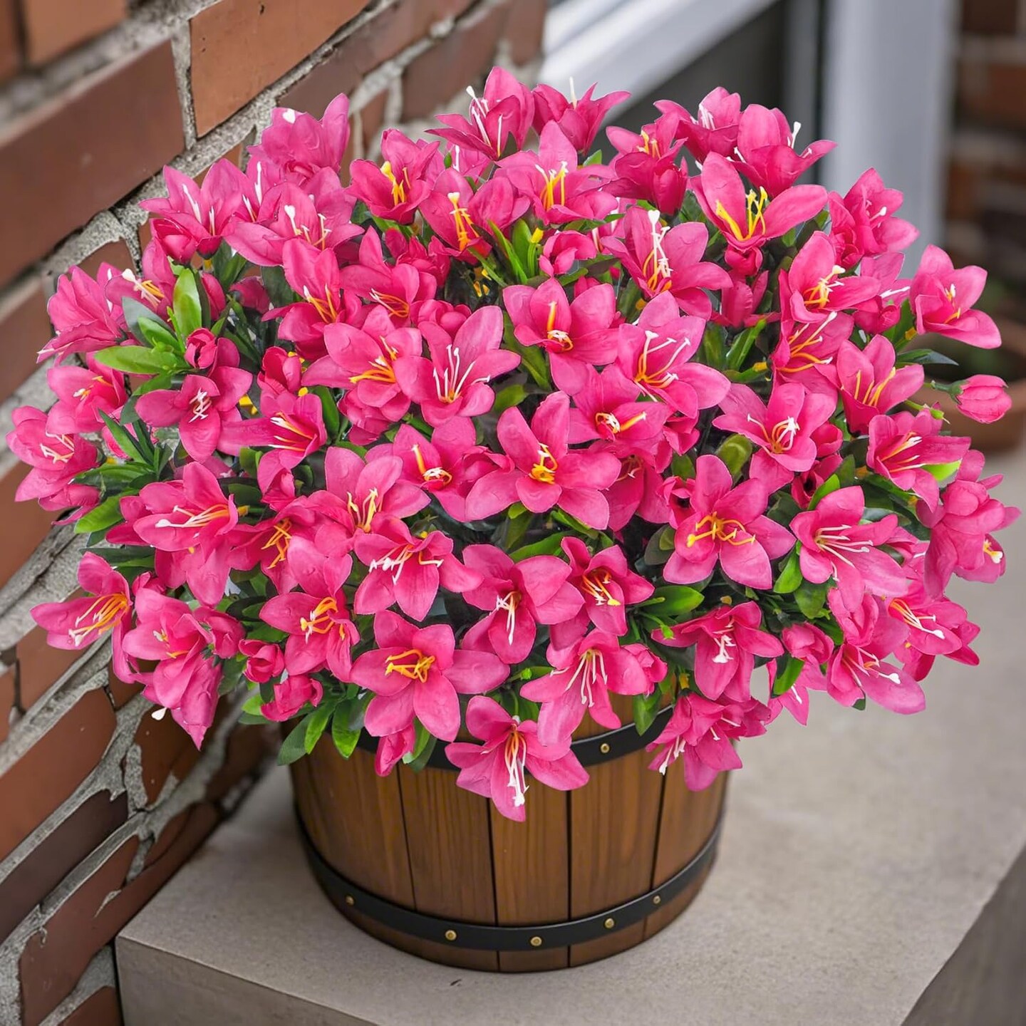 Decor 8 Bundles Artificial Flowers for Outdoors, Fake Silk Flowers Azalea Plants UV Resistant for Summer Front Door Planter Garden