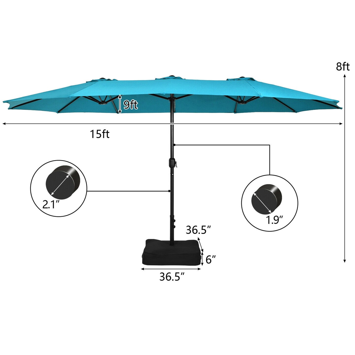 Large Outdoor 15 Feet Umbrella with Double Canopy and Air Vents Strong Metal Frame and Easy Crank