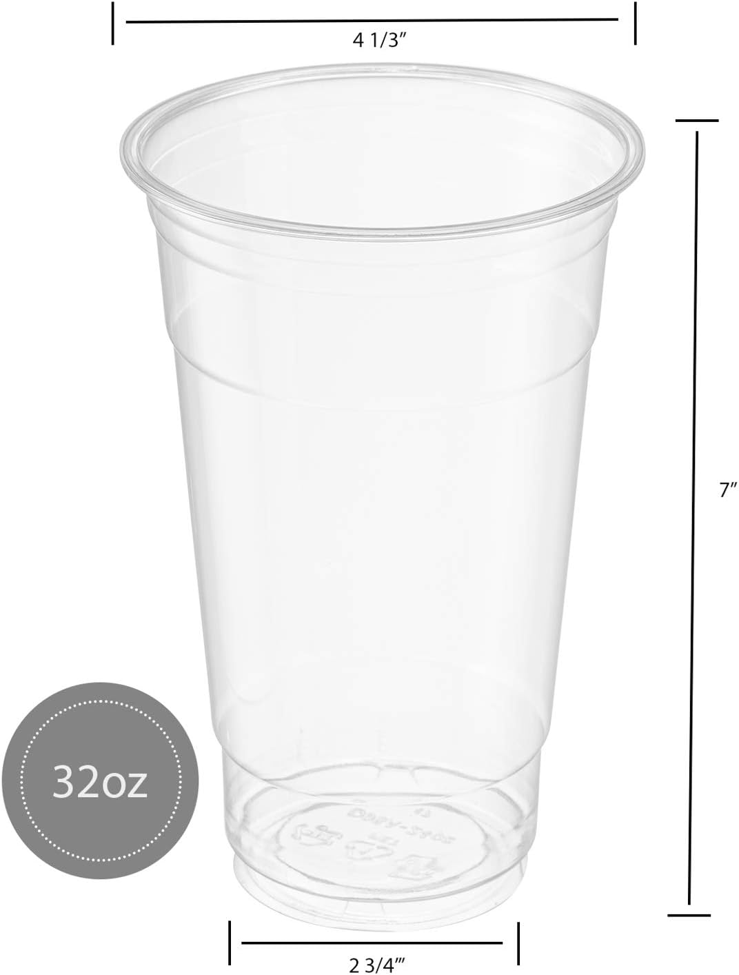 Crystal Clear PET Cups With Flat lids for Iced Coffee,Milkshake, Cold Drinks, Slush Cups, Smoothy&#x27;s, Slurpee, Ice cream, Dessert, Party&#x27;s, Plastic Disposable Cups (50, 32 oz)