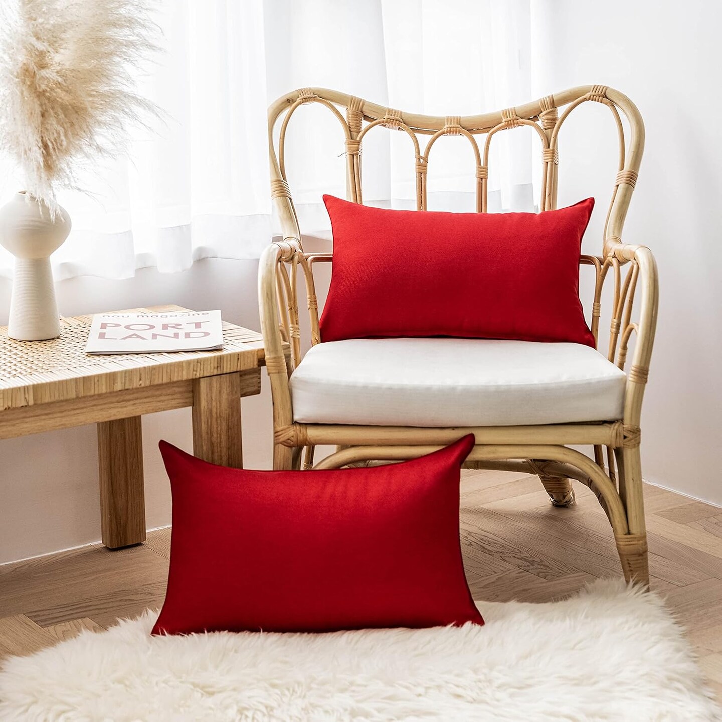 Home Brilliant Red Outdoor Pillows Christmas Waterproof Linen Pillow Covers Farmhouse Rectangle Lumbar Throw Pillow for Living Room Balcony Patio Couch, Pack of 4, 12 inch x 20 inch (30 x 50 cm)