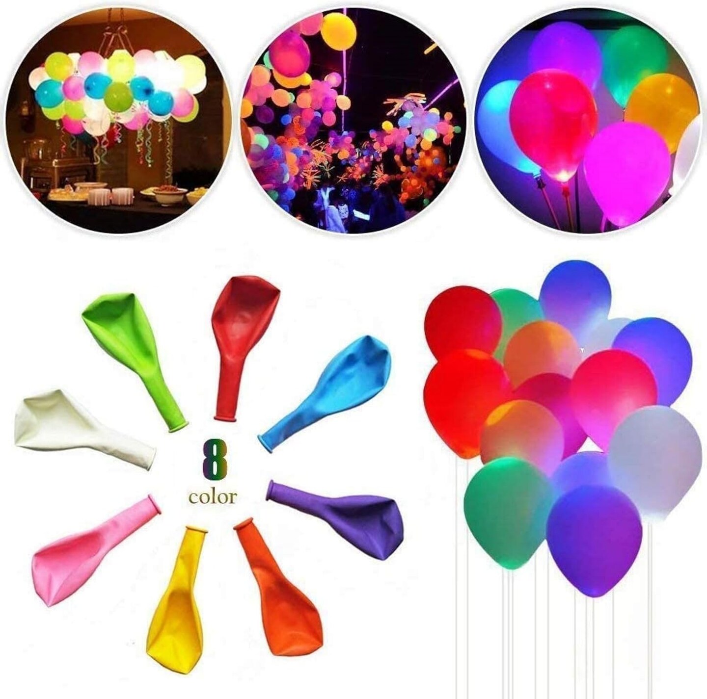 Light Up Balloons, 8 Colors Glow in the Dark Balloons, 40 Pack Glow Party Supplies, Perfect for Birthday, Easter Party and Wedding Decorations