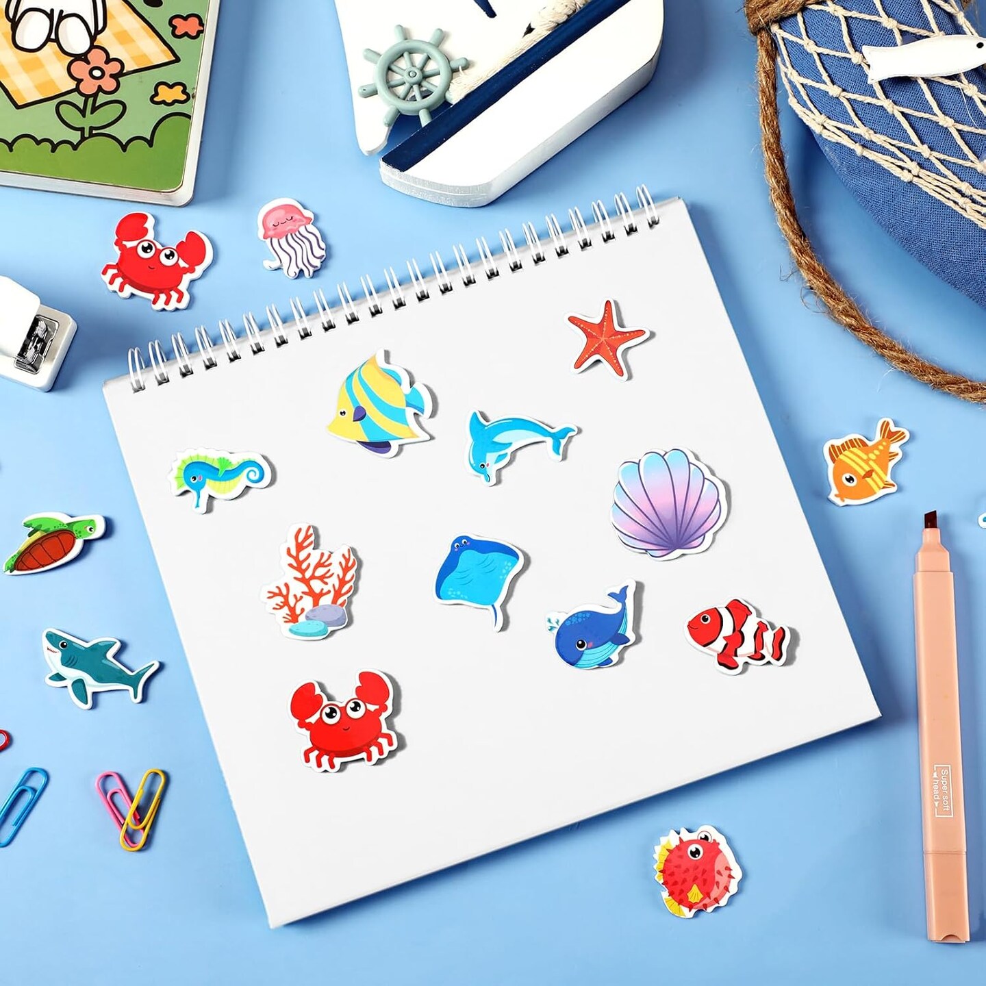 300 Pieces Ocean Sea Animal Foam Stickers Bulk Self-Adhesive Tropical Fish Sea Creature Stickers Sea Turtles for Arts Crafts Ocean Theme Party Favors Decoration Home DIY Supplies