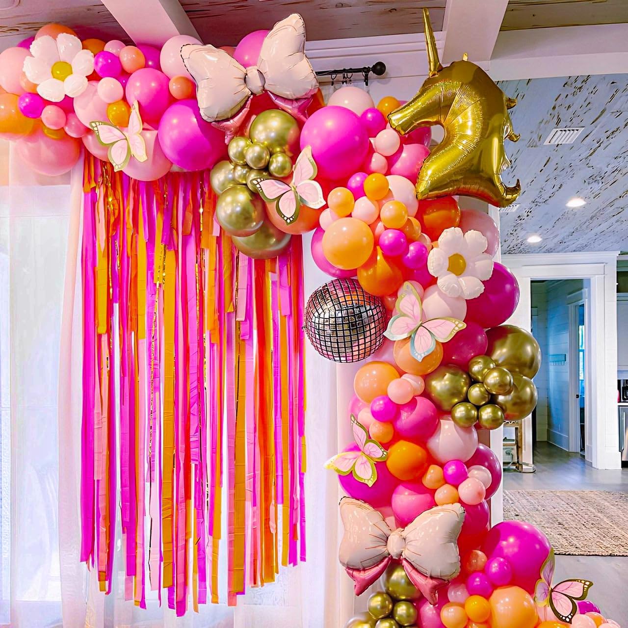 Pink and Orange Balloons 60PCS 12 inch Orange Hot Pink Light Pink Latex Balloons with Ribbons for Party Decoration