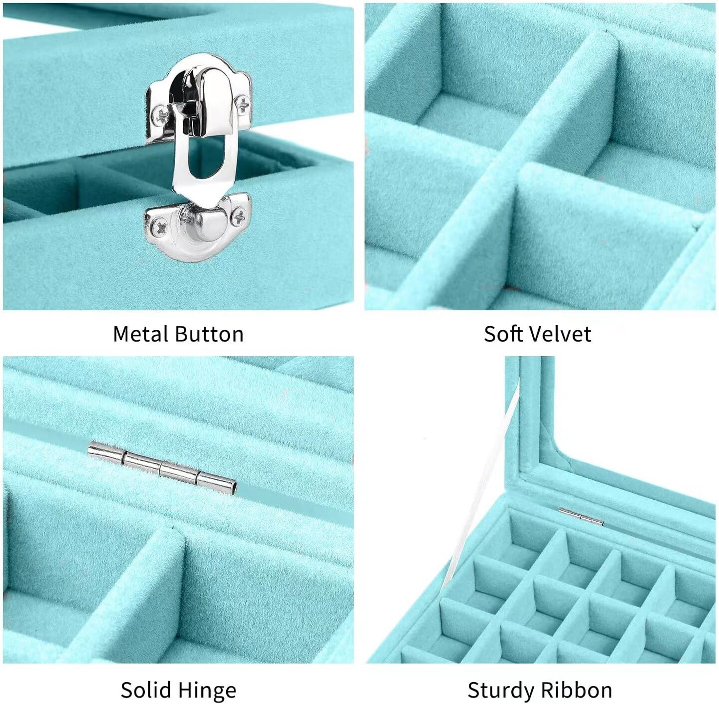 Jewelry Box 24-Grid Velvet Earring Holder Tray – Detachable Jewelry Organizer with Clear Glass Lid for Rings, Earrings, Necklaces, Bracelets – Light Blue (Light blue)