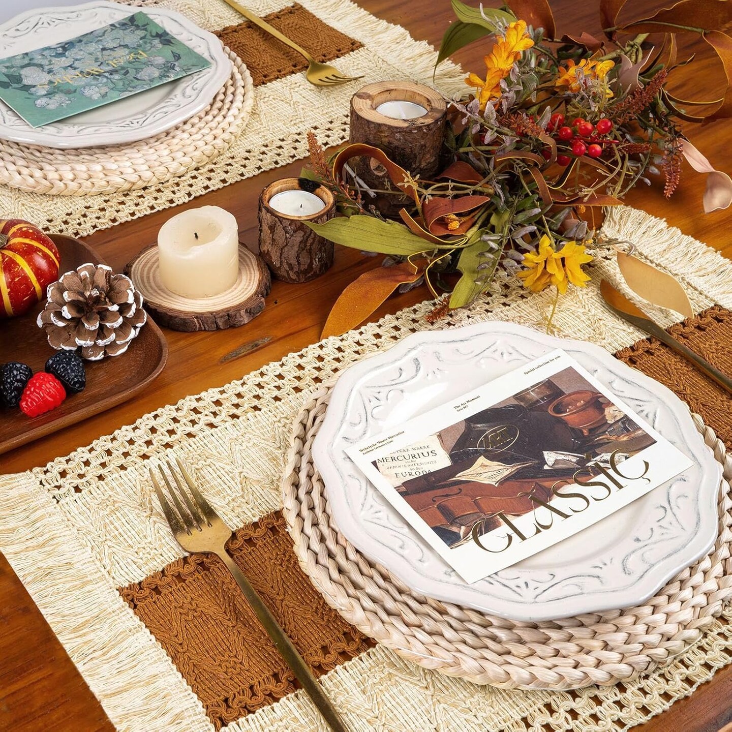 Set of 4 Macrame Boho Placemats Table Decor (Caramel)