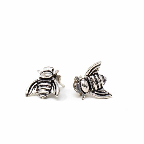 Honeybee Stud Earrings Silver Plated Brass Bee Post Earrings for Women Girls