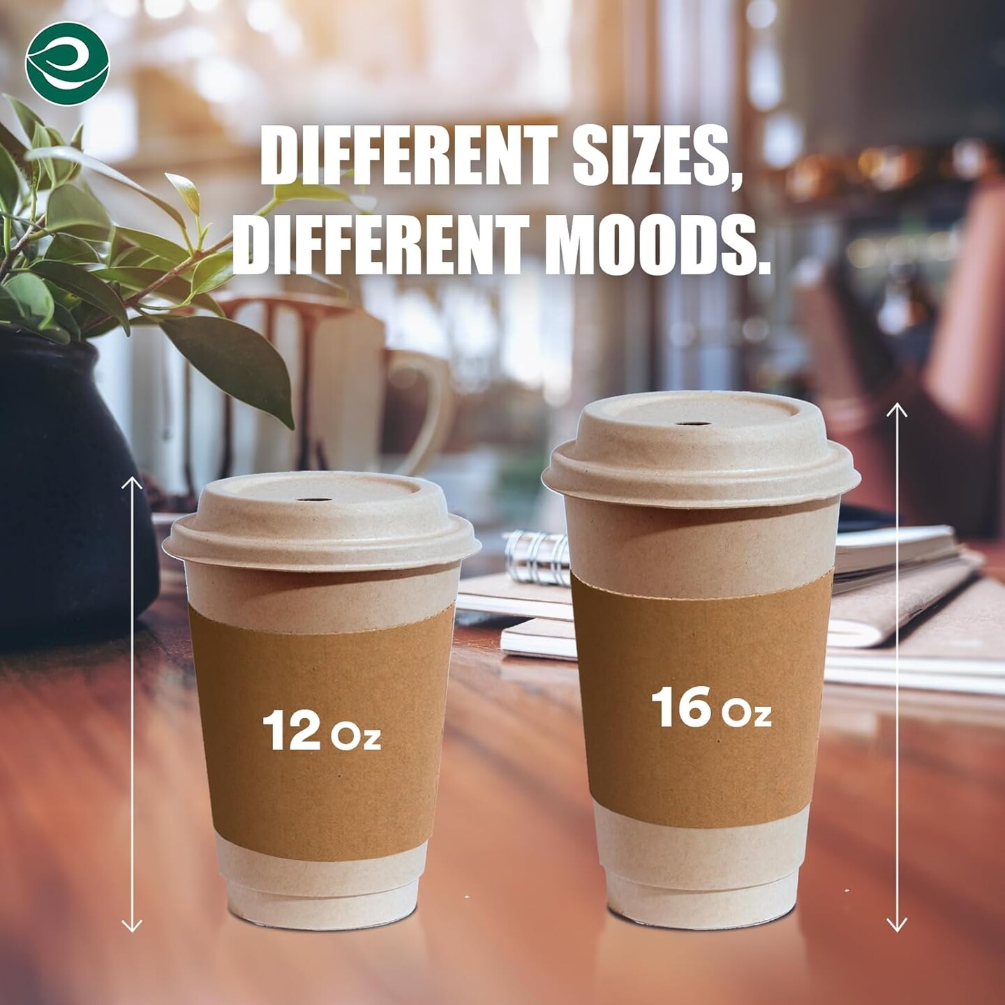 100% Compostable Coffee Cups With Lids & Sleeves - 16Oz (25 Counts) To Go Coffee Disposable Bagasse Cups