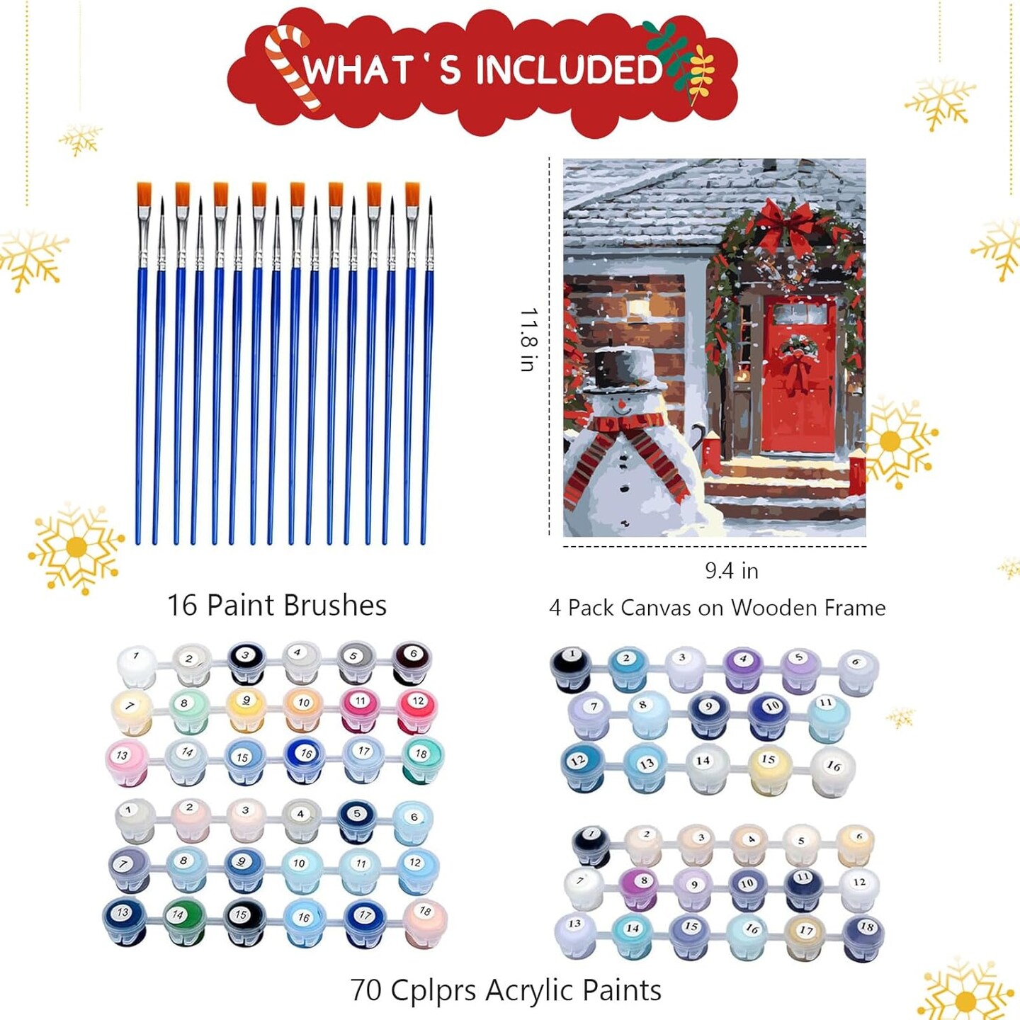 Christmas Paint by Numbers Kit – 4 Pack Framed Acrylic Painting Kits for Adults