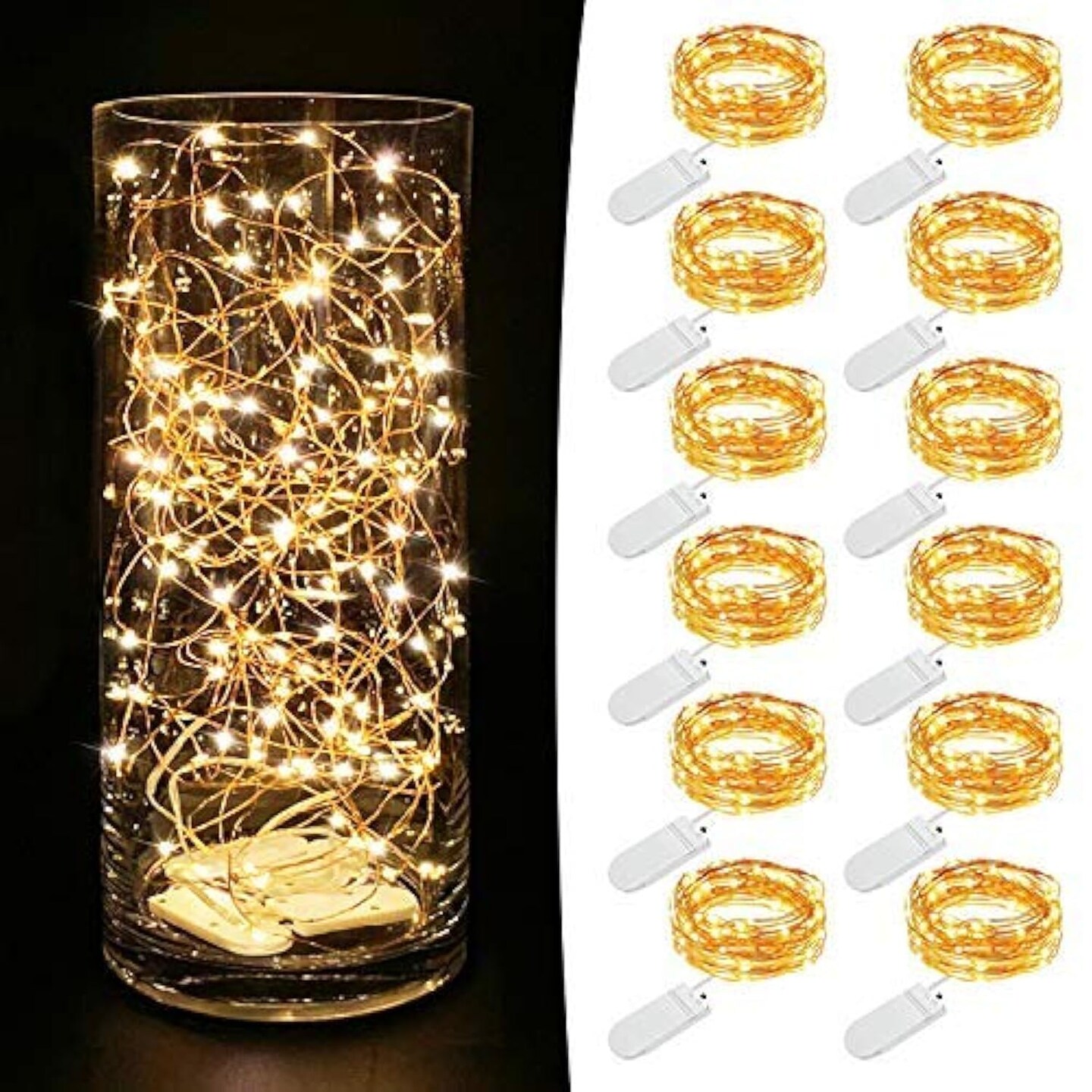 12 Pack 7.2ft Fairy Lights Battery Operated String Lights, 20 Mini LEDs for Centerpiece Table Decorations, Wedding Party Bedroom Mason Jar Christmas Decor, Warm White