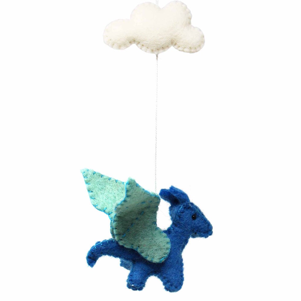 20 Inch Multi-Color Felt Hanging Mobile with Dragons and Clouds Nursery or Kids Room Decor