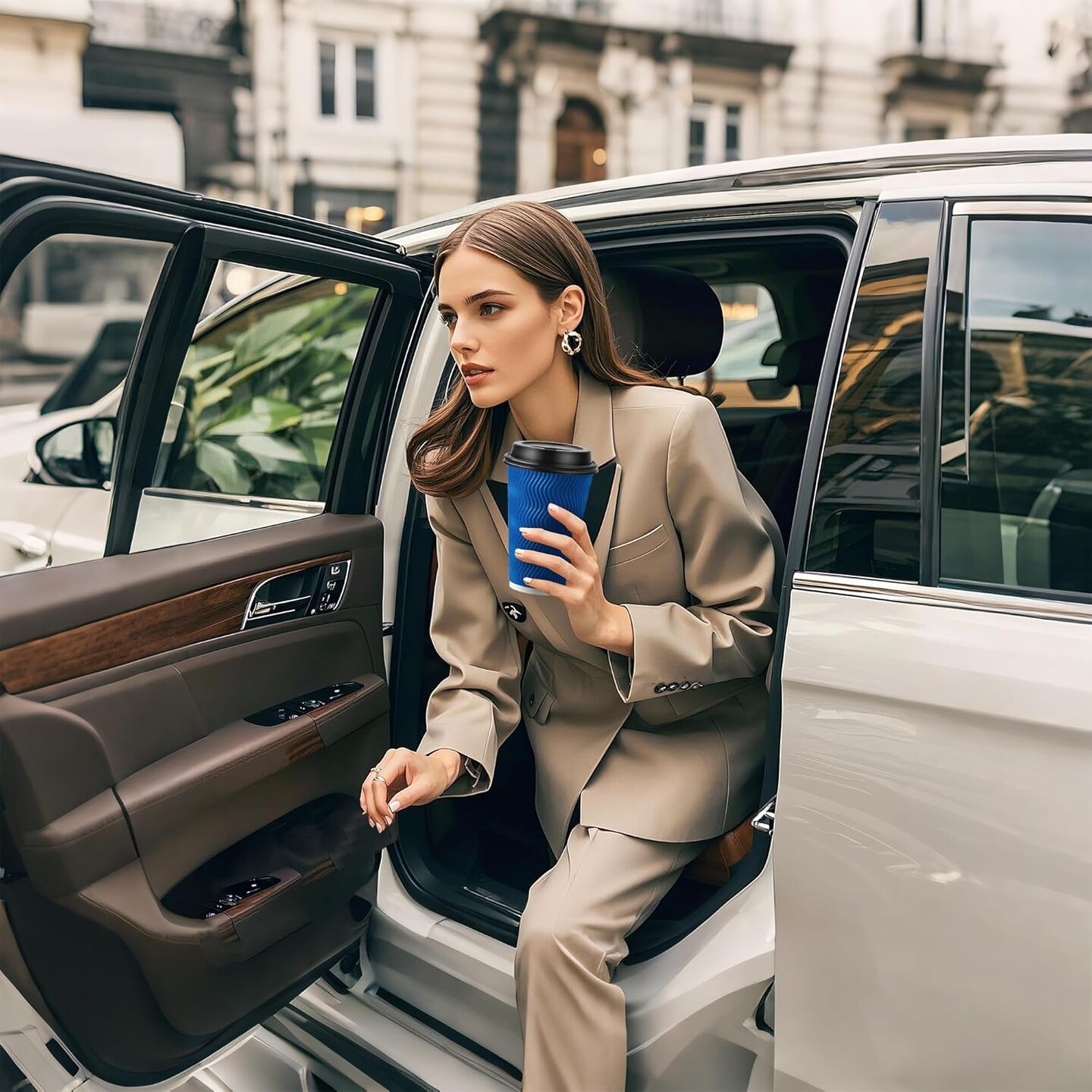 16 oz Paper Coffee Cups with Lids 60 Pack, Disposable Double Insulated Wall Ripple To Go Travel Hot Beverage Cups (Navy)