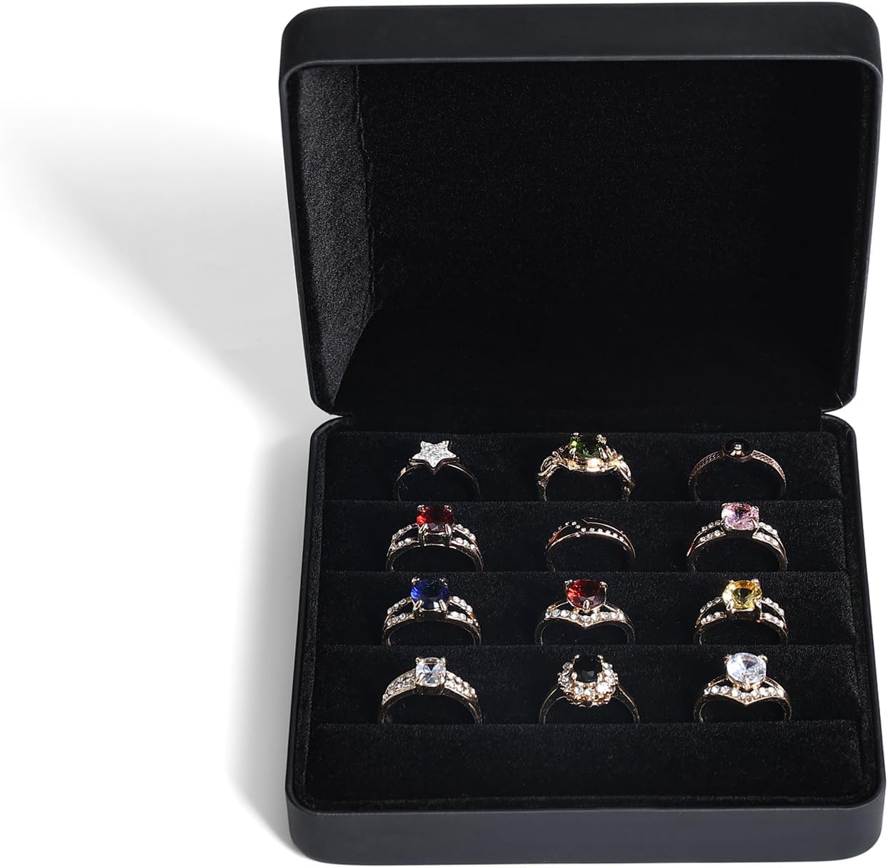 Small Ring Organizer Box, Portable Jewelry Rings Display Collector Case, Jewelry Ring Tray holder Showcase. Modern Ring Storage Boxes Fit for Women, Girl for Travel (Black)