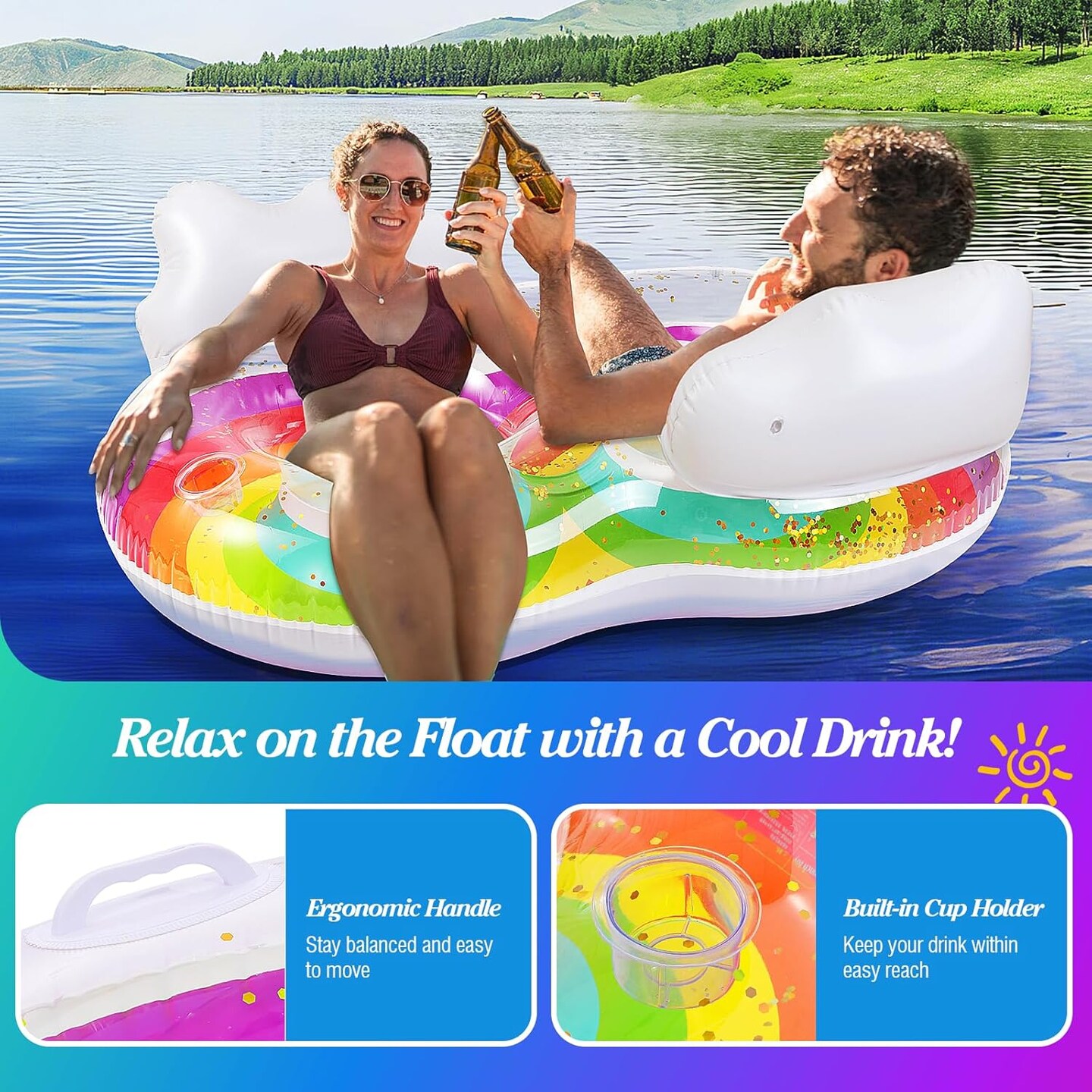 Pool Floats Adult, Inflatable Chairs, Pool Floaties, Inflatable Pool Toys with Cup Holders for Beach Party Water Park