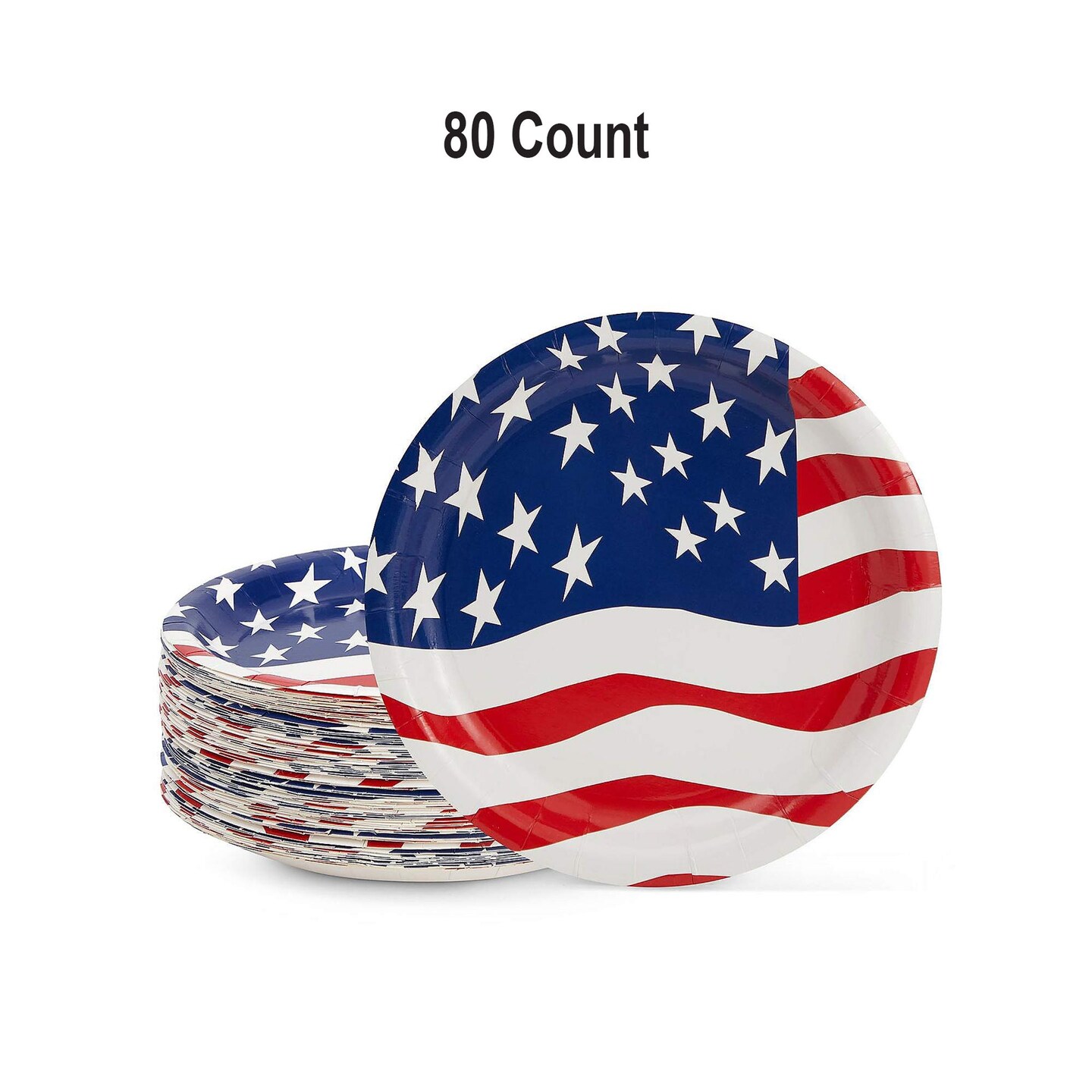 80 Pack 4th of July American Flag Plates 9&#x22;