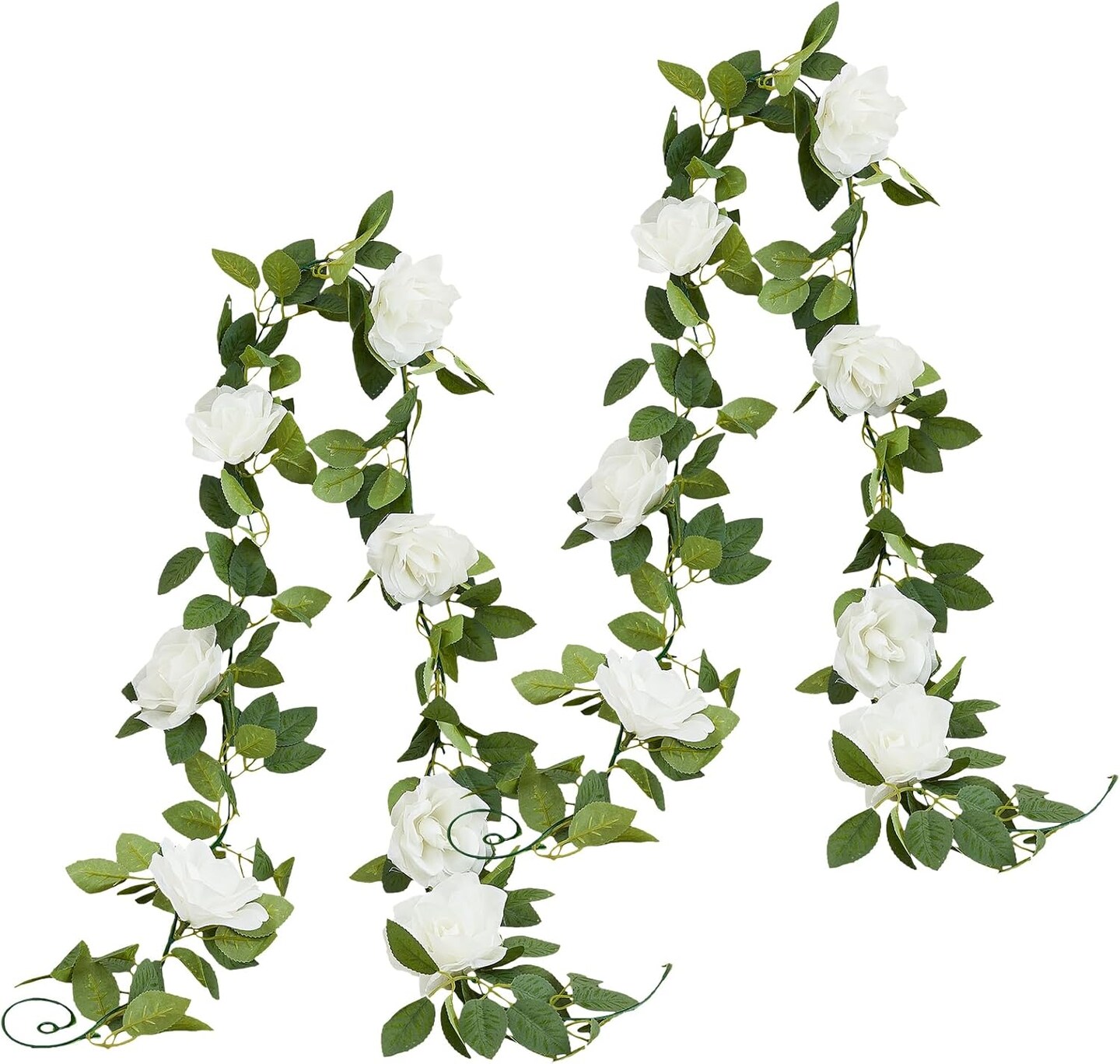 White Artificial Rose Garlands Rose Vines Leaves Banners Hanging Floral Garland Fake Rose Flower Vine