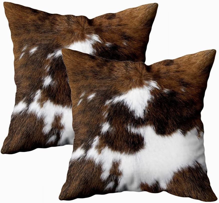 2 Packs Hidden Zippered Pillowcase Christmas Cowhide Accent 20X20Inch,Decorative Throw Custom Cotton Pillow Case Cushion Cover for Home