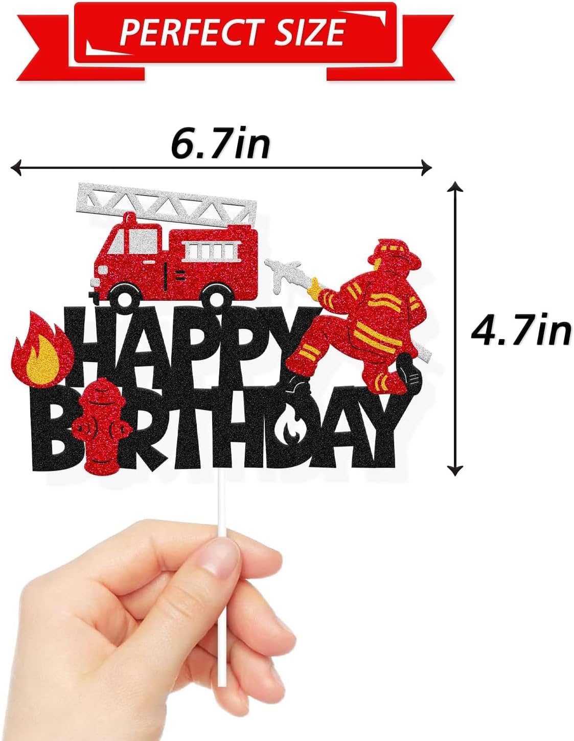 Premium Firefighter Birthday Cake Topper - Vibrant Fireman-Themed Glitter Cardstock Party Decoration, Perfect Centerpiece
