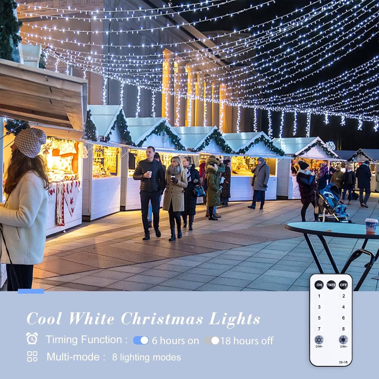 500 LED White Christmas Lights, 8 Modes 163ft Waterproof Christmas Light Outdoor Plug in with Remote Control, Clear Wire String Lights for Tree Outside