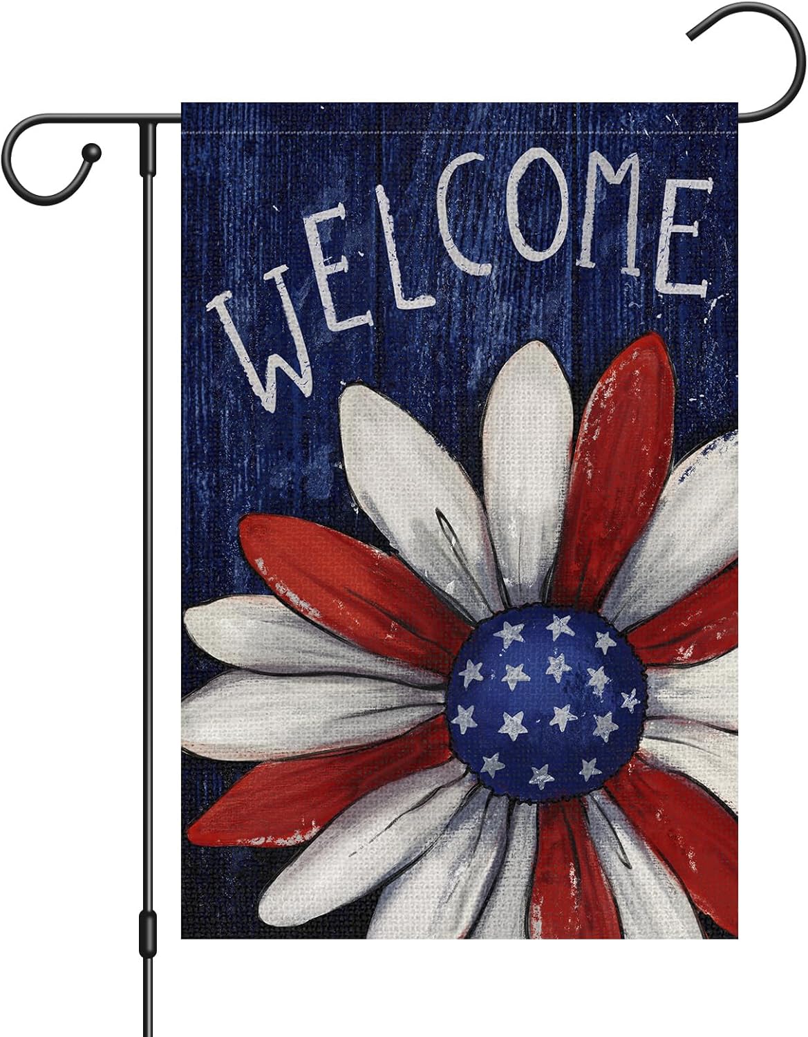 4th of July Garden Flag 12x18 Inch Double Sided, Vertical Burlap Patriotic Daisy Memorial Day Independence Day Welcome Flag Yard Outdoor Decoration