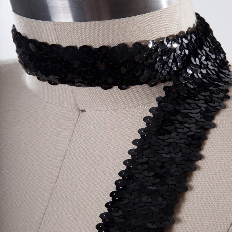 1 Yard 1.5&#x22; Black Stretch Elastic Sequin Trim